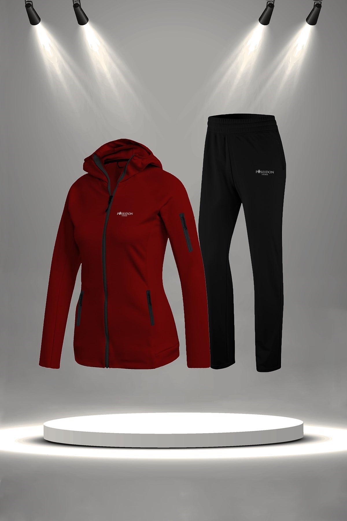 Büyük Beden Kadın Bordo İnterlok Kumaş İki Parça Fermuarlı Şık Spor Eşofman Takım Seti 4XL-10XL