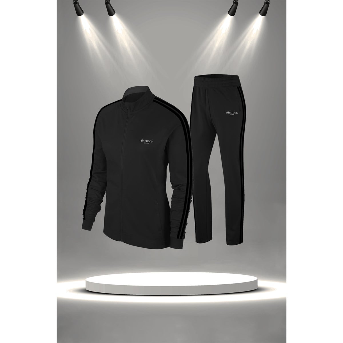 Büyük Beden Kadın Siyah İnterlok Kumaş Fit Regular Kalıp Yürüyüş Koşu Eşofman Seti  4XL-10XL