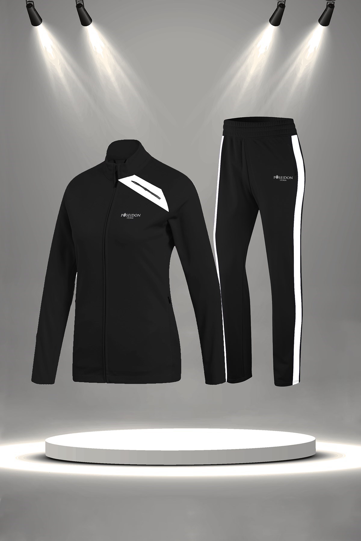 Büyük Beden Kadın Siyah İnterlok Kumaş Her Mevsim Yürüyüş Koşu Eşofman Seti 4XL-10XL