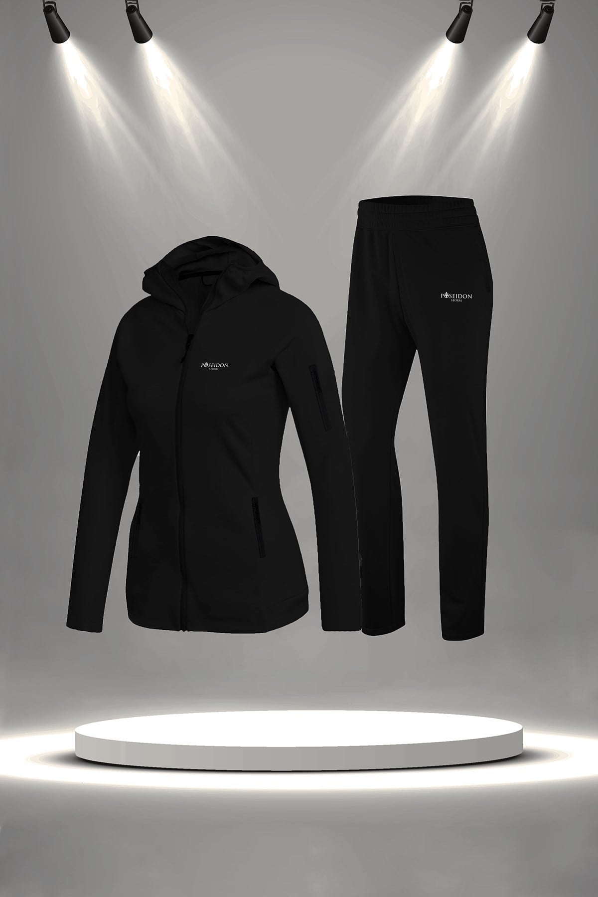 Büyük Beden Kadın Siyah İnterlok Kumaş Her Mevsim Yürüyüş Koşu Eşofman Seti 4XL-10XL