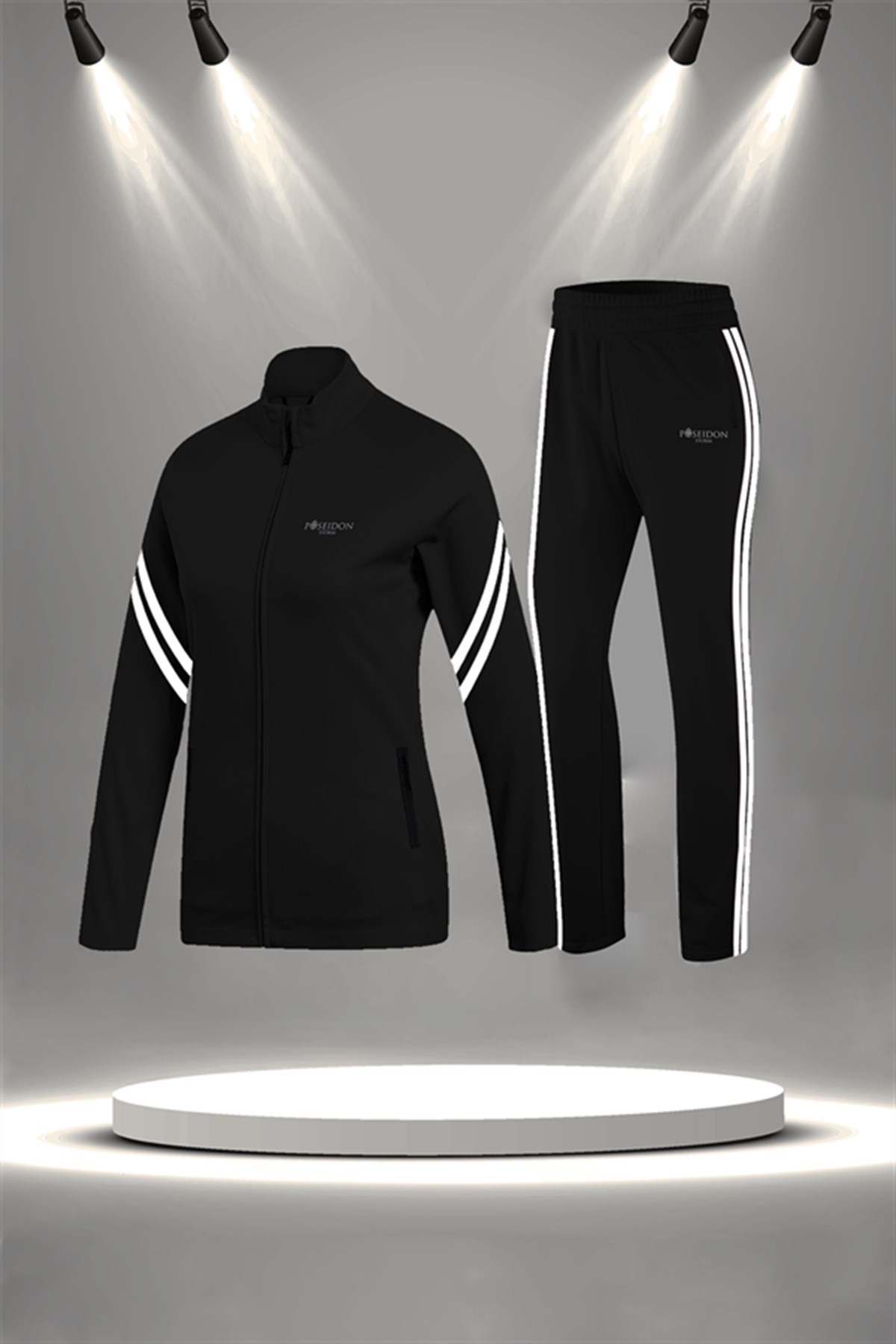 Büyük Beden Kadın Siyah İnterlok Kumaş Günlük Sporcu Yürüyüş Eşofman Takımı Seti  (4XL-10XL)