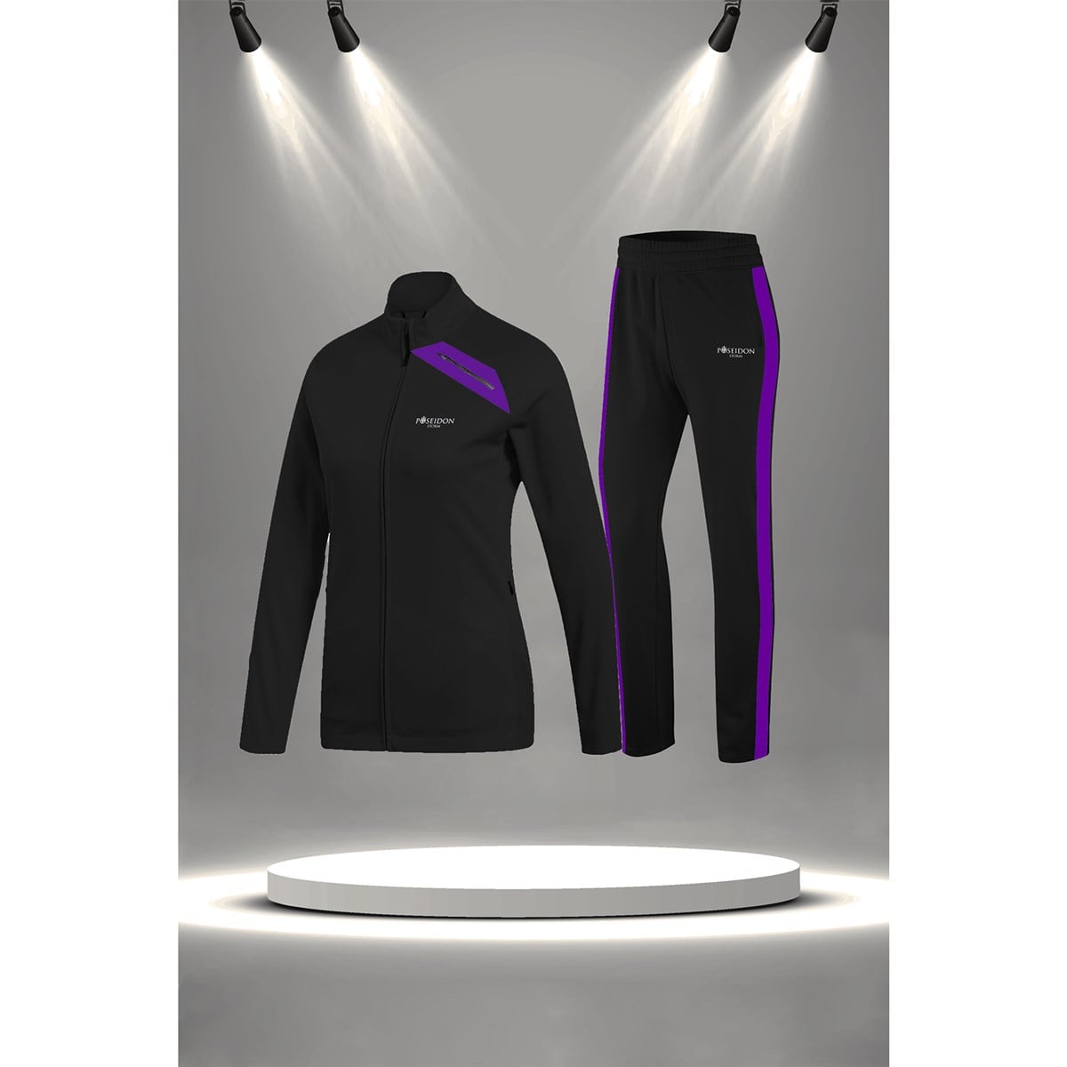 Büyük Beden Kadın Siyah İnterlok Kumaş Rahat Fermuarlı Koşu ve Yürüyüş Takımı  4XL-10XL