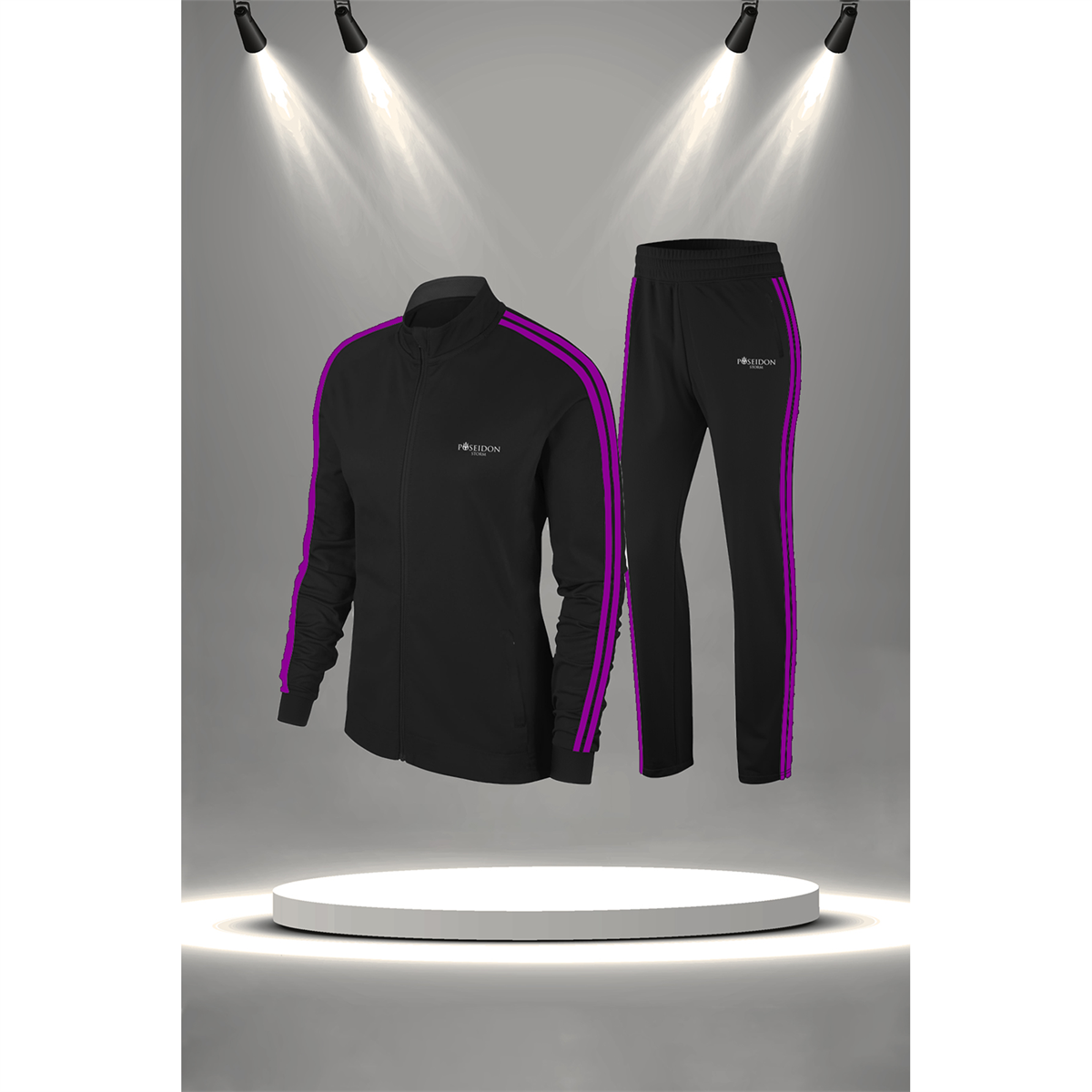 Büyük Beden Kadın Siyah İnterlok Kumaş Fit Regular Kalıp Yürüyüş Koşu Eşofman Seti  (4XL-10XL)