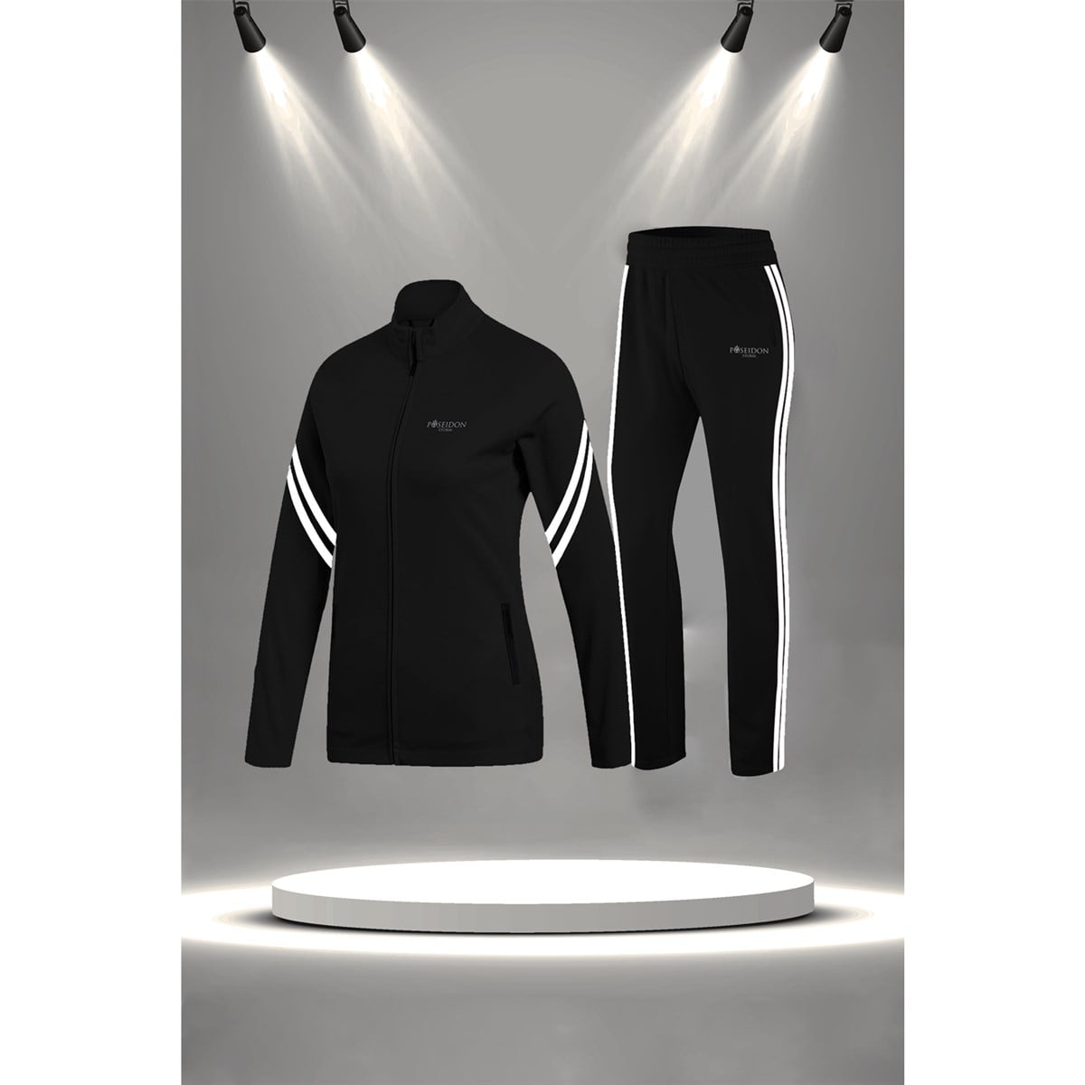 Büyük Beden Kadın Siyah İnterlok Kumaş Günlük Sporcu Yürüyüş Eşofman Takımı Seti  4XL-10XL