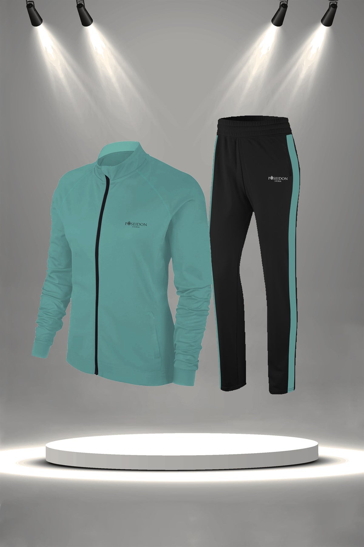 Büyük Beden Kadın Su Yeşili Günlük Sporcu Eşofman Takımı 4XL-8XL kolları farklı - M4