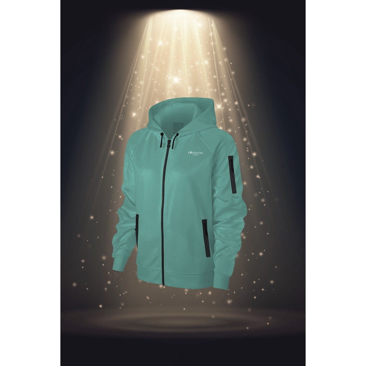 Büyük Beden Kadın Su Yeşili İnterlok Kumaş Basic Günlük Kapüşonlu Cepli Fermuarlı Regular Fit Sweatshirt 3XL-10XL