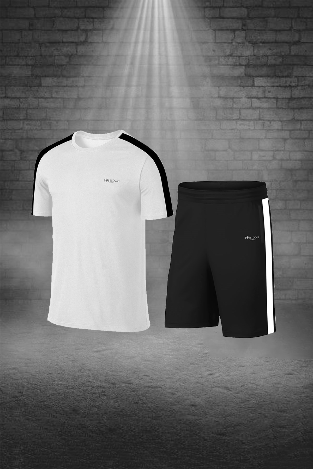 Erkek Beyaz Dri-Fit Baskısız Yuvarlak Yaka Kısa Kol Tişört Şort Alt Üst Seti (S -3XL)