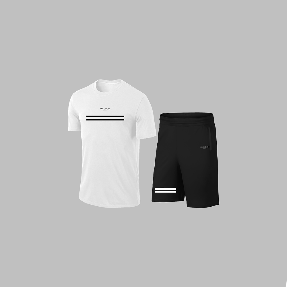 Erkek Beyaz Dri-Fit Kumaş Baskısız Yuvarlak Yaka Kısa Kol Tişört Şort Alt Üst Takım S-3XL