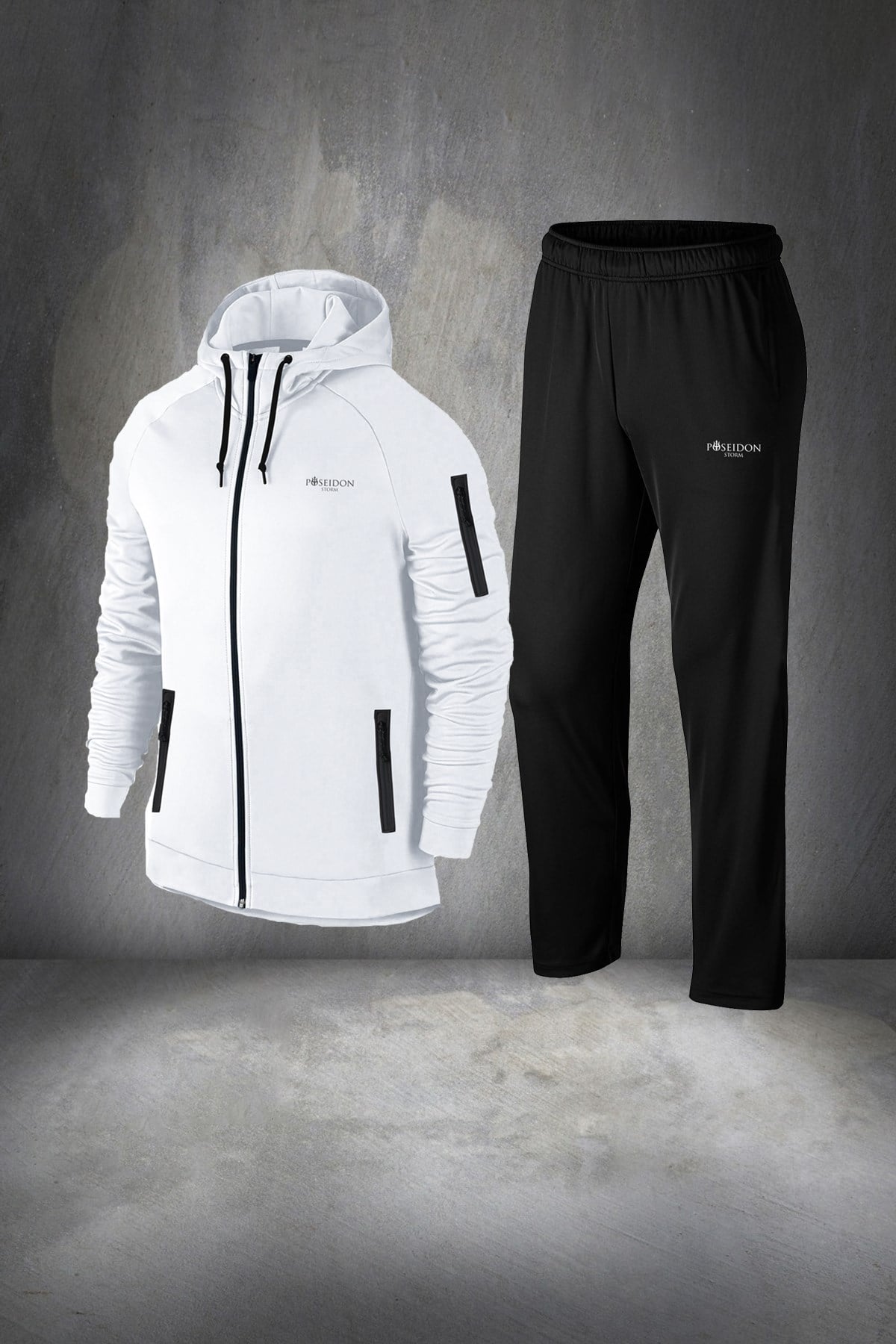 Erkek Beyaz Günlük Sporcu Eşofman Takımı S-3XL - koldan fermuarlı - M18