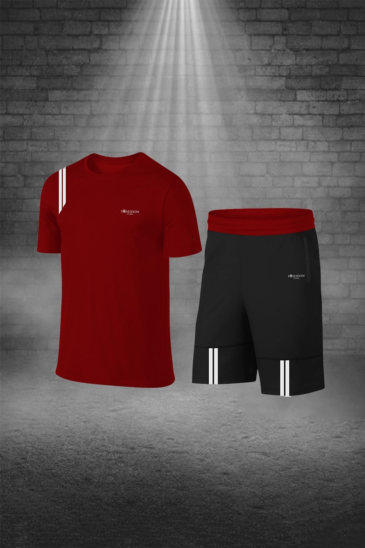 Erkek Bordo Dri-Fit Cepli Baskısız Bisiklet Yaka Tişört Şort Sporcu Alt Üst Set (S -3XL)