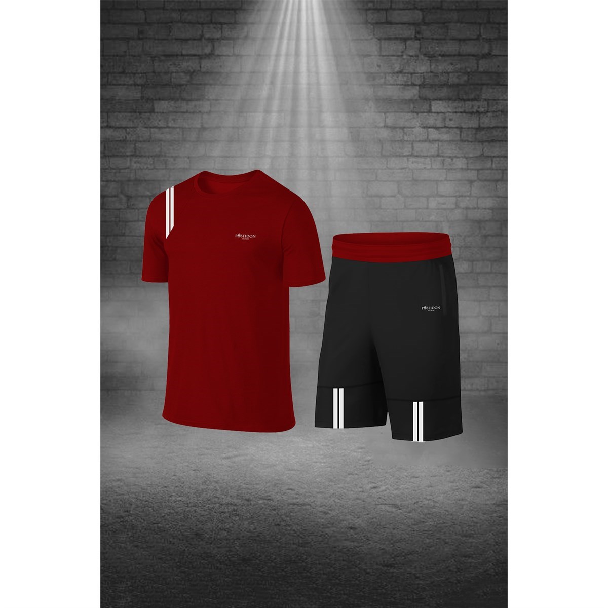 Erkek Bordo Dri-Fit Kumaş Cepli Baskısız Bisiklet Yaka Tişört Şort Sporcu Alt Üst Takım (S-3XL)