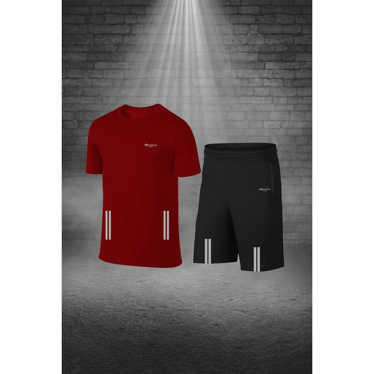 Erkek Bordo Dri-Fit Kumaş Günlük Rahat Kısa Kol Tişört Şort Spor Takım Seti S-3XL
