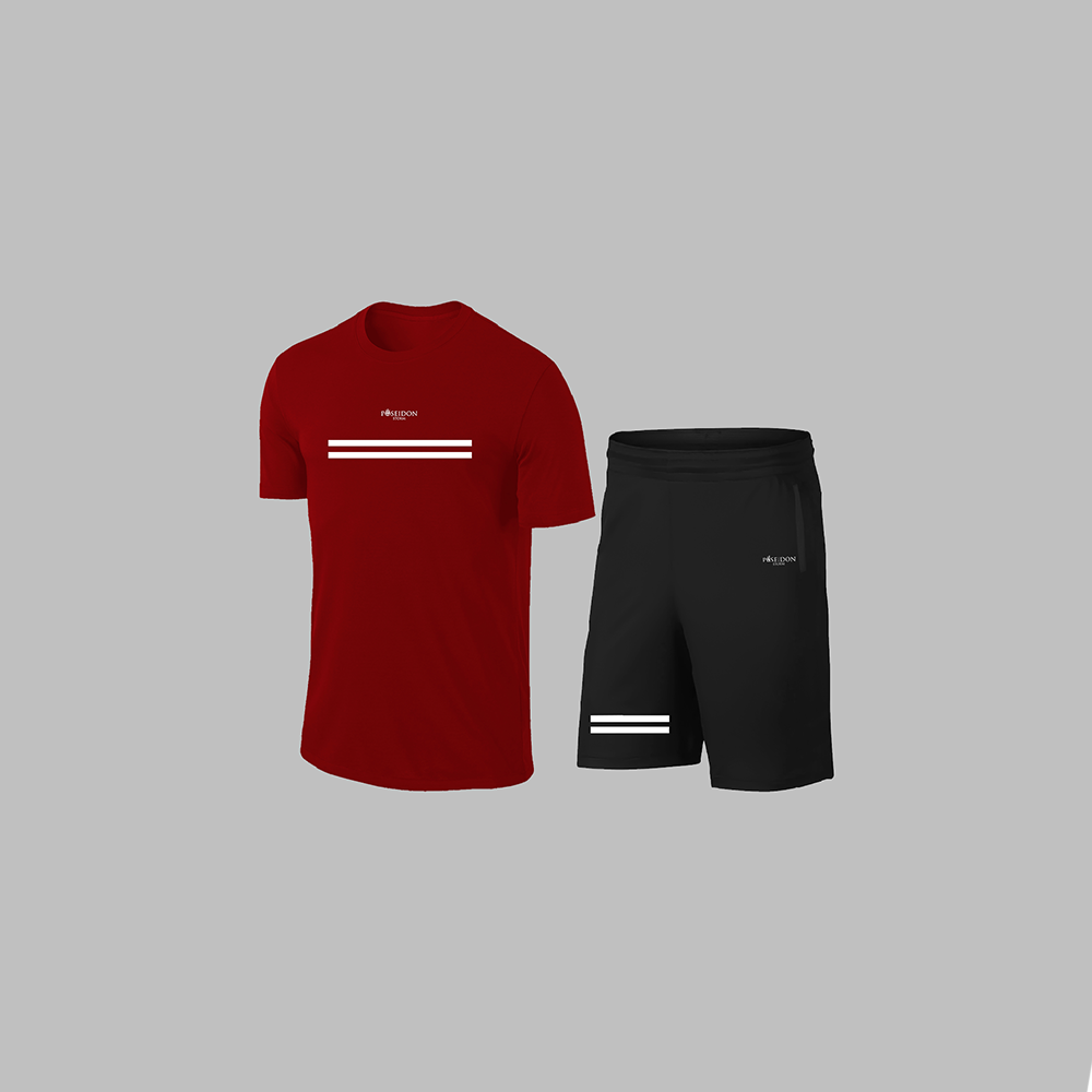 Erkek Bordo Dri-Fit Kumaş Yuvarlak Yaka Cepli Şık Konforlu Tişört Şort Seti S-3XL