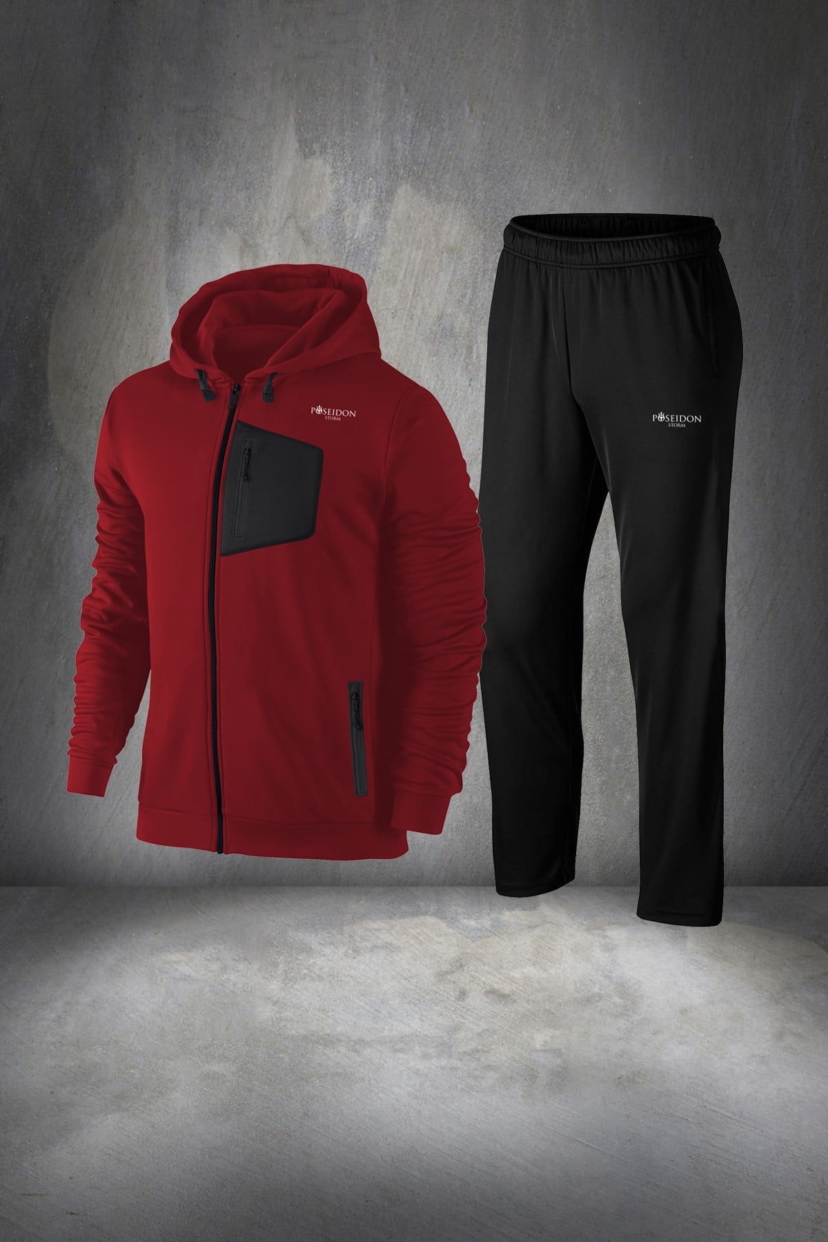 Erkek Bordo Günlük Sporcu Eşofman Takımı S-3XL - önü siyah cepli - M13