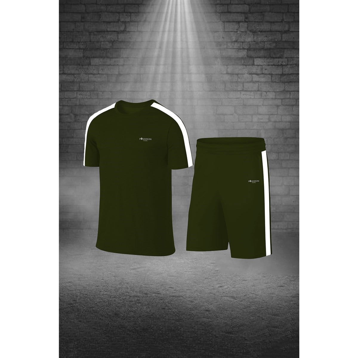 Erkek Haki Dri-Fit Kumaş Düz Konforlu Cepli Kısa Kol Tişört Şort Alt Üst Koşu Seti  S-3XL