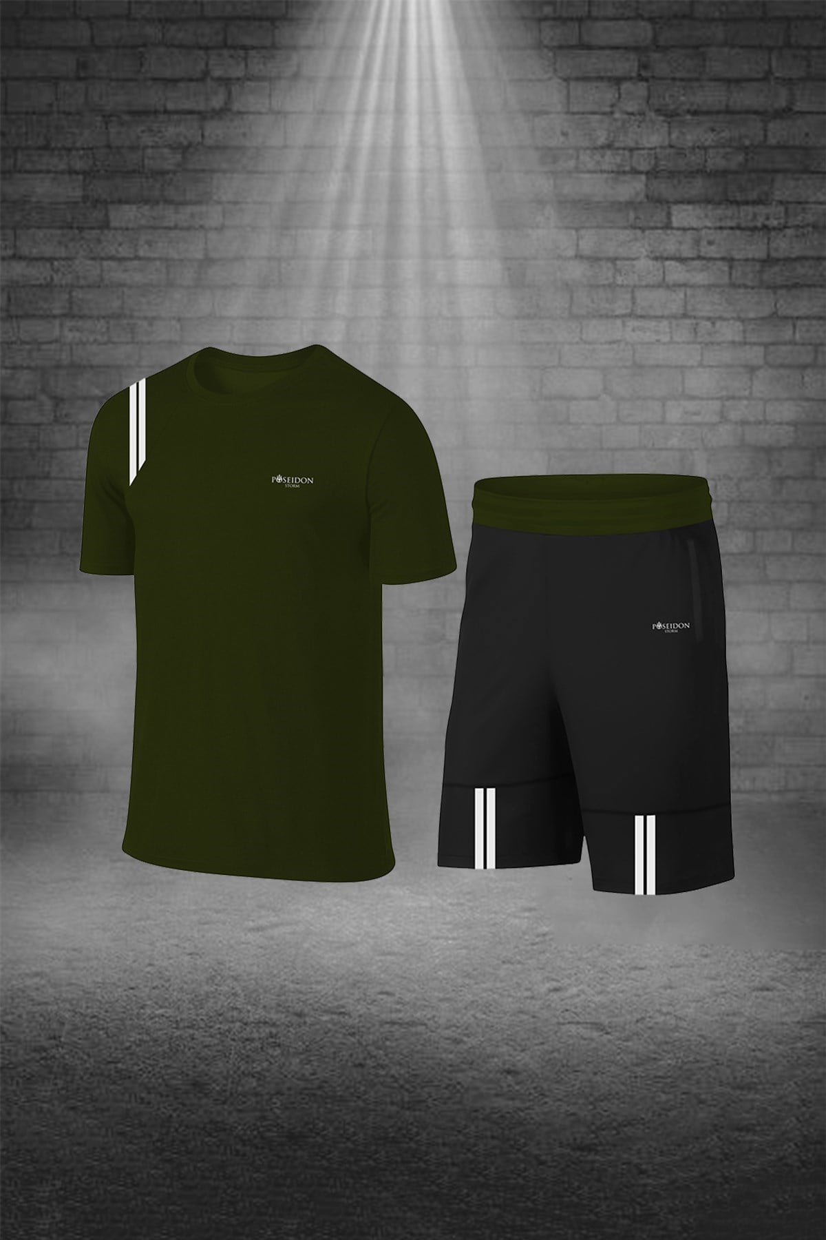 Erkek Haki Dri-Fit Bisiklet Yaka Kısa Kol Günlük Rahat Tişört Şort Alt Üst Sporcu Set (S -3XL)