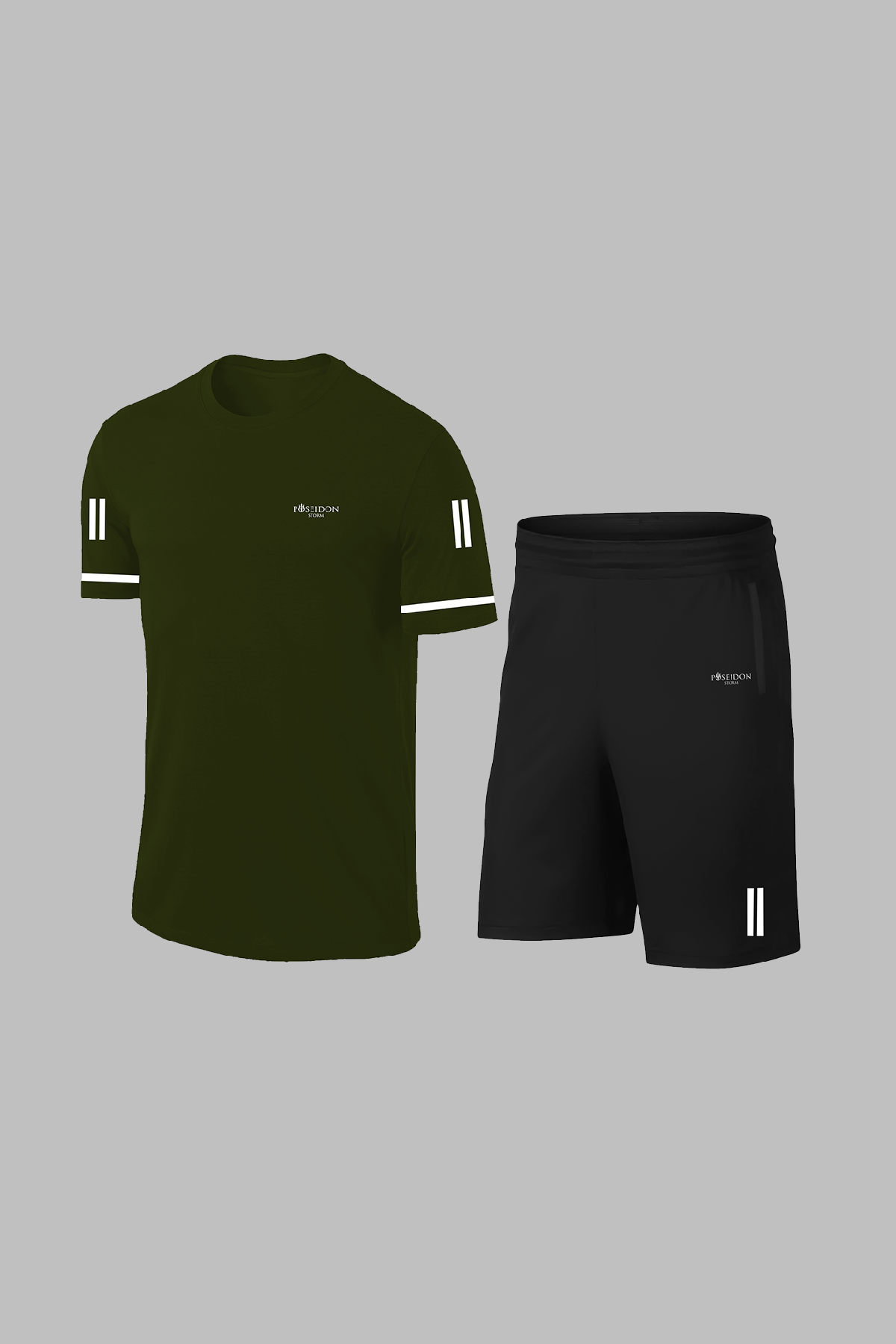 Erkek Haki Dri-Fit Yürüyüş ve Koşu için Konforlu Cepli Sıfır Yaka Tişört Şort İkili Alt Üst Set (S-3XL)