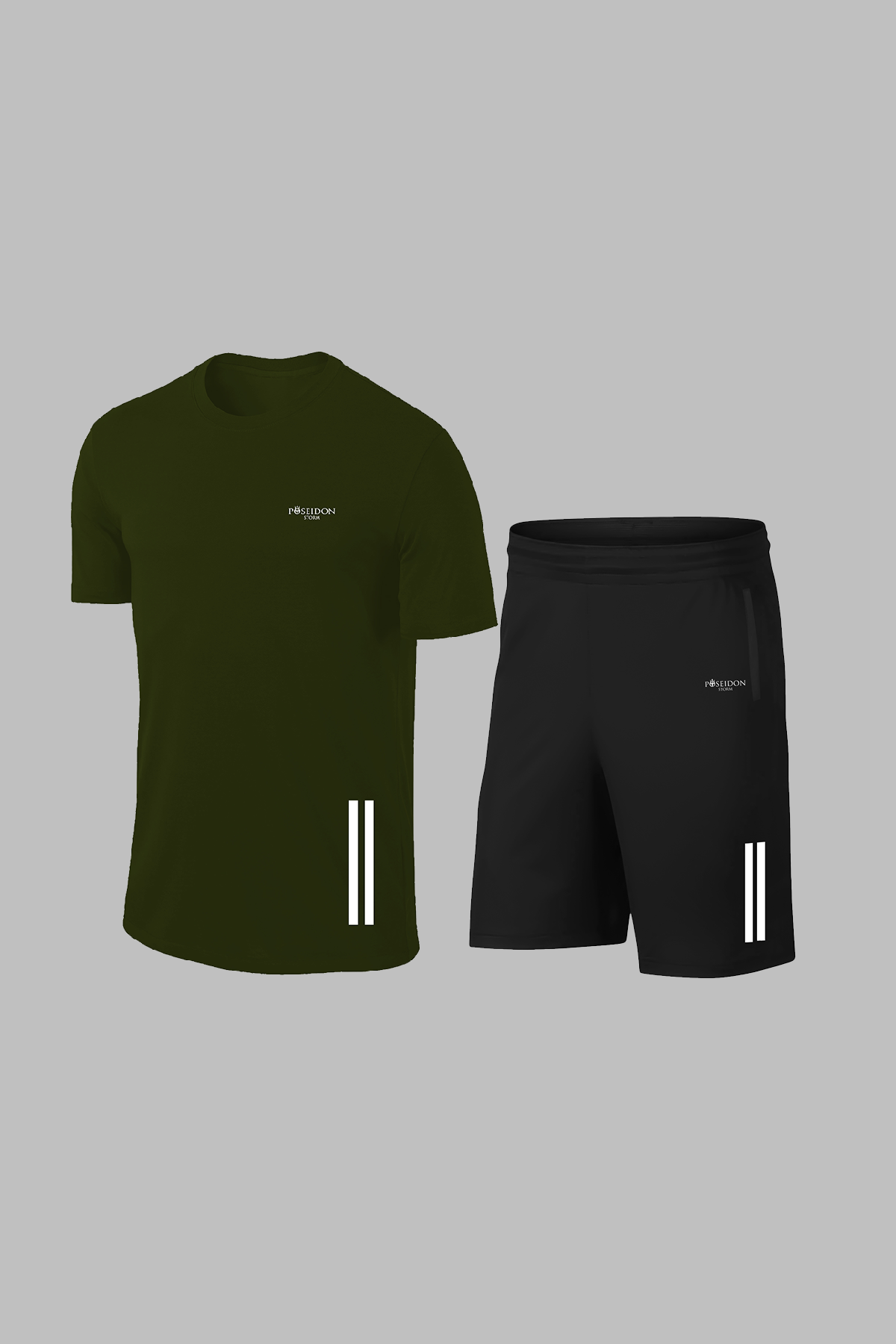 Erkek Haki Dri-Fit Kumaş Yürüyüş ve Koşu için Baskısız Günlük Tişört Şort Takımı (S-3XL)