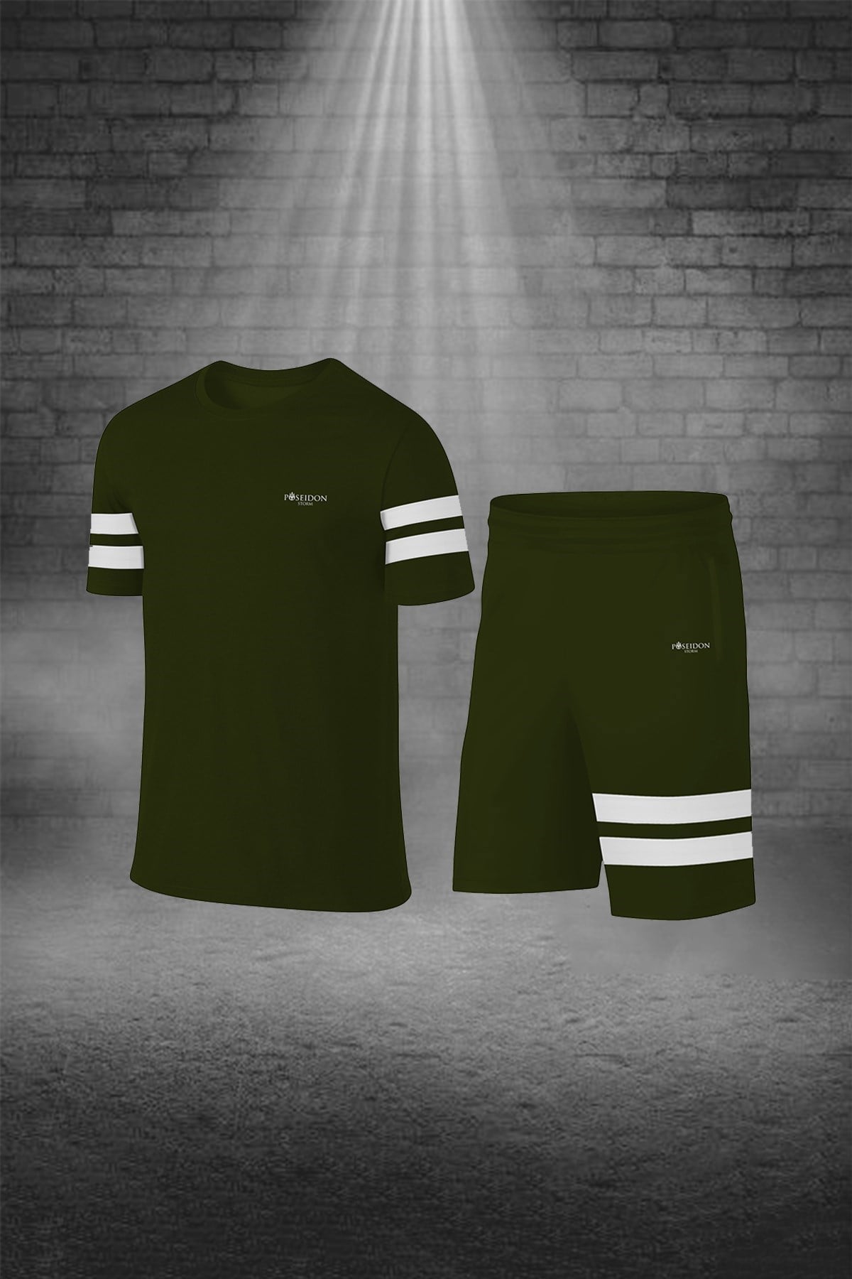 Erkek Haki Yeni Dri ve Fit Koşu ve Yürüyüş için Rahat  Tişört Şort İkili Alt Üst Spor Seti ((S -3XL)