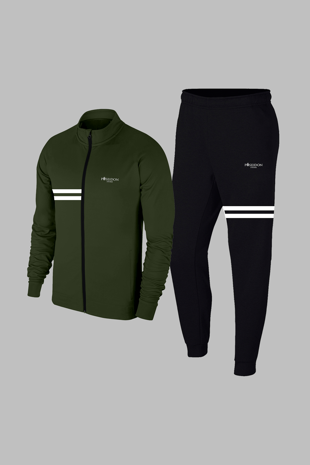  Özel Seri Erkek Haki Supra Penye Kumaş Fermuarlı Her Mevsim Sporcu Eşofman Takımı S-3XL