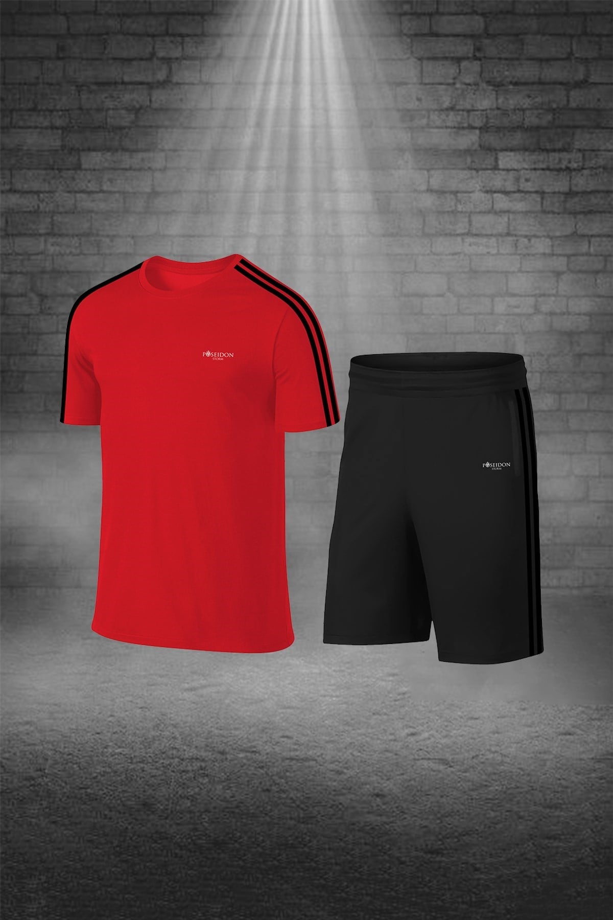 Erkek Kırmızı Dri-Fit Baskısız Yaka Kısa Kol Tişört Şort Alt Üst Set (S -3XL)