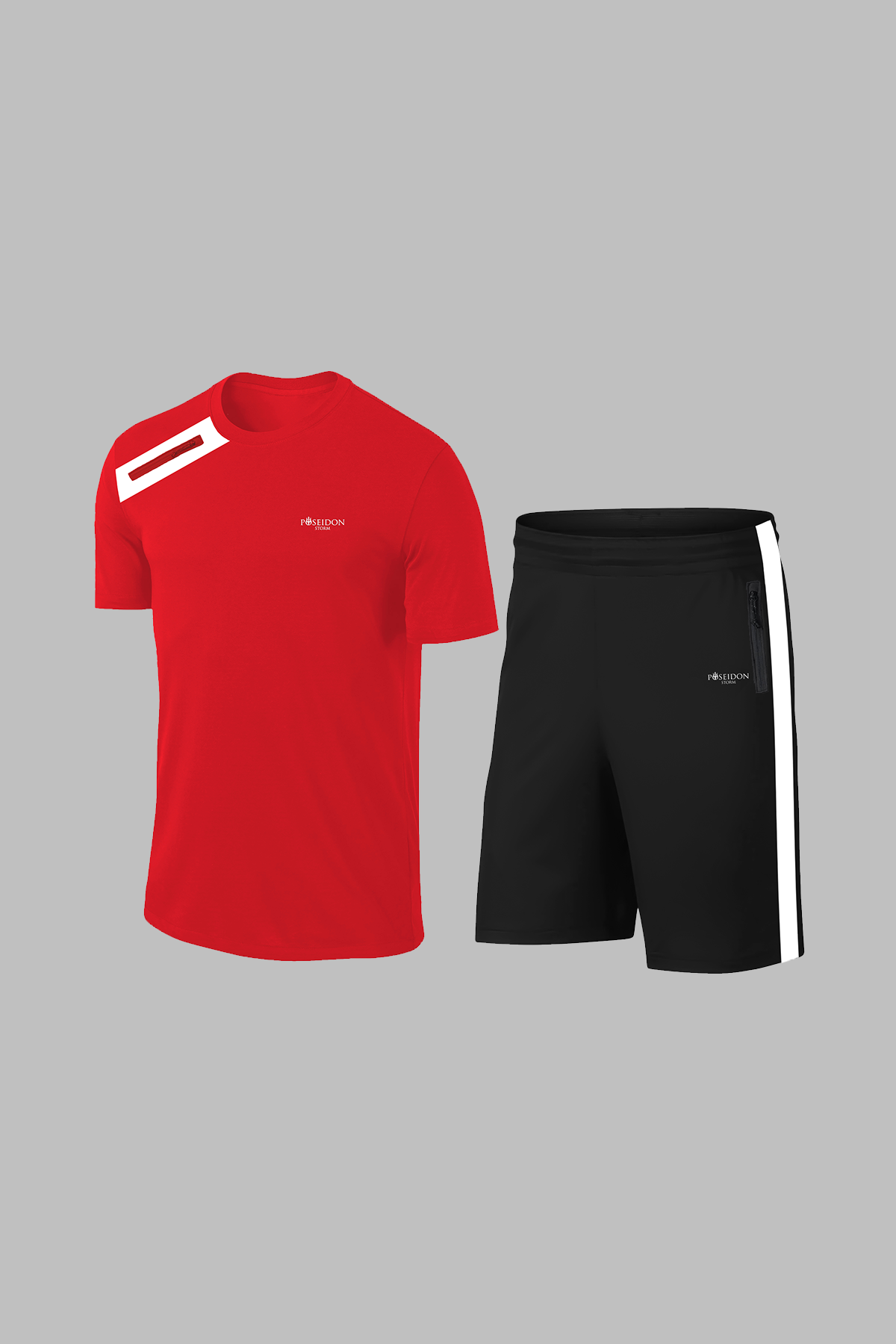 Erkek Kırmızı Dri-Fit Kumaş Baskısız Yuvarlak Yaka Kısa Kol Tişört Şort Alt Üst Takım (S-3XL)