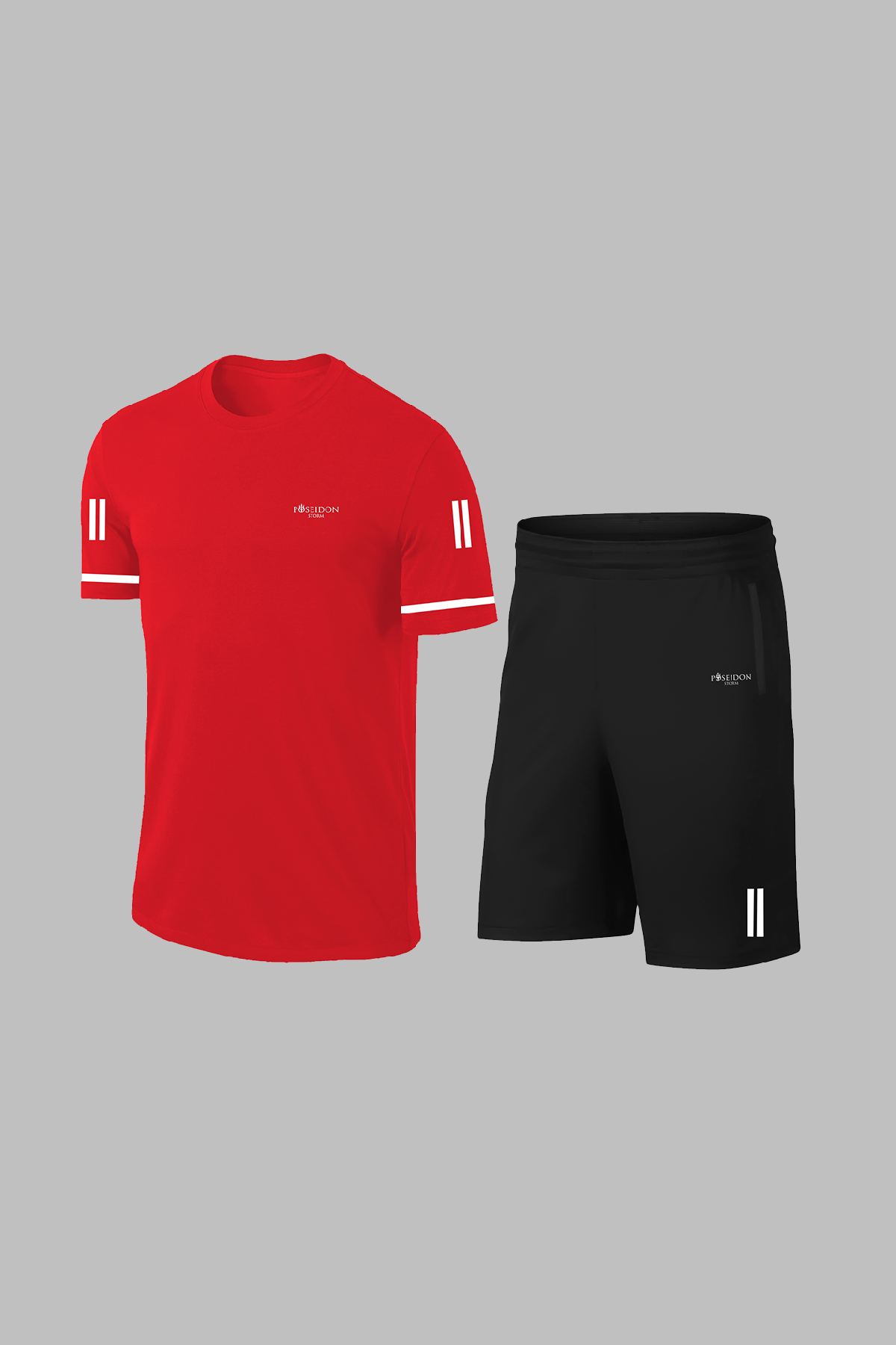Erkek Kırmızı Dri-Fit Baskısız Yuvarlak Yaka Kısa Kol Tişört Şort Alt Üst Set (S-3XL)