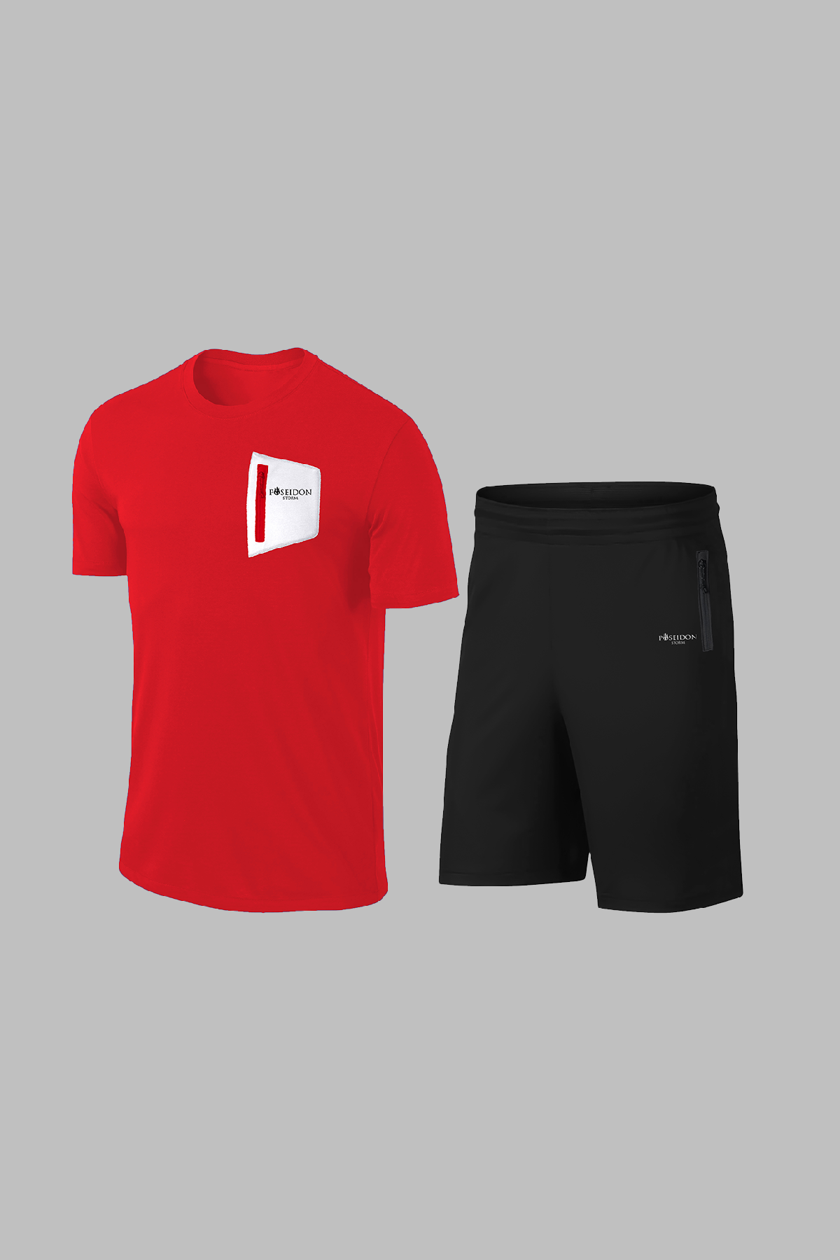 Erkek Kırmızı Dri-Fit Cepli Baskısız Bisiklet Yaka Sporcu Tişört Şort Alt Üst İkili Set (S-3XL)