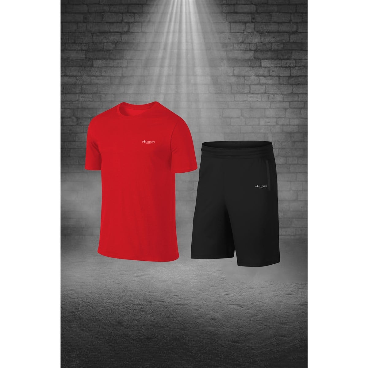 Erkek Kırmızı Dri-Fit Kumaş Cepli Baskısız Sıfır Yaka Kısa Kol Alt Üst Takım Tişört Şort Seti S-3XL