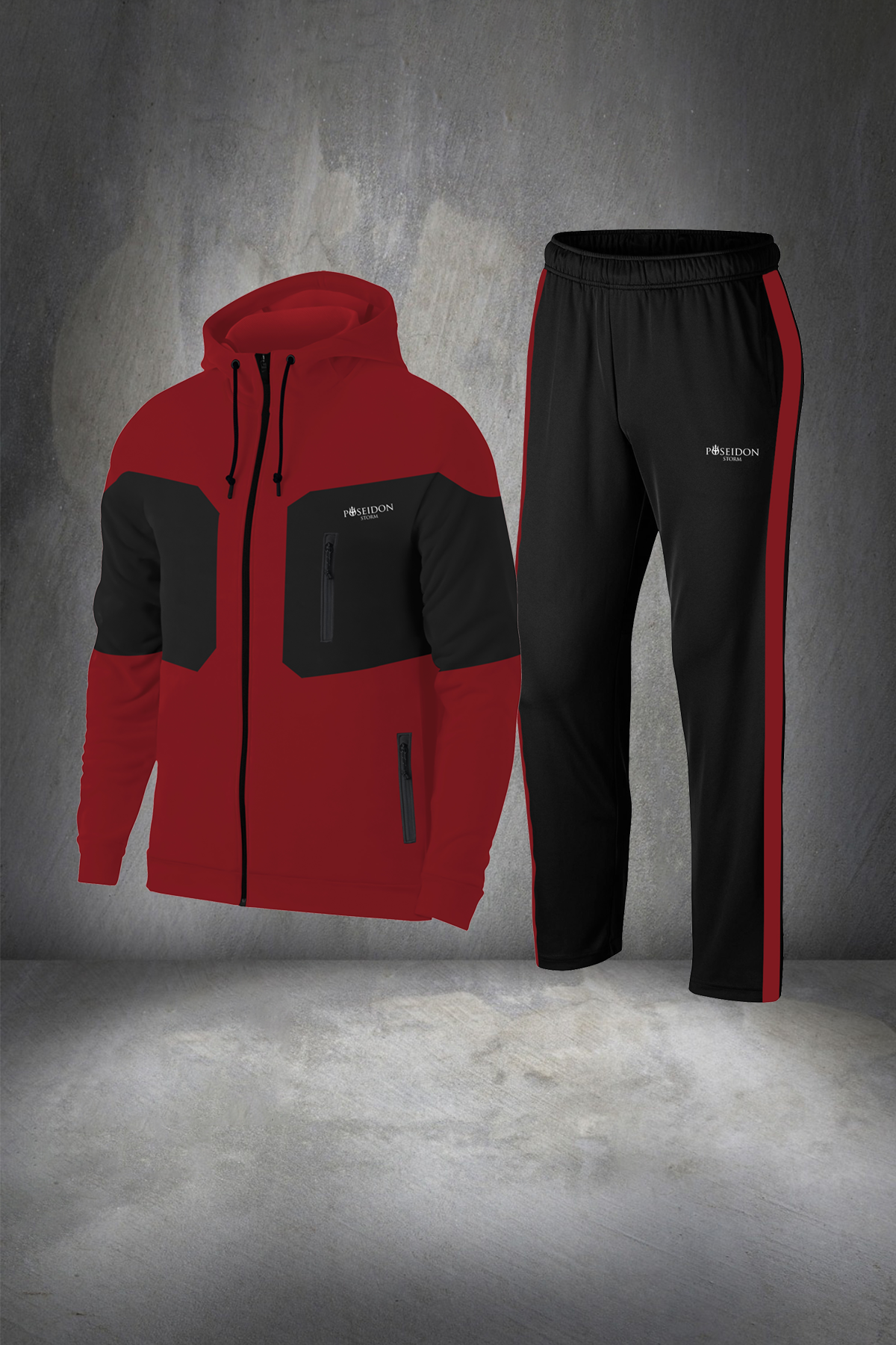 Erkek Kırmızı Özel Supra Penye Kumaş Antrenman Sporcu Koşu Takımı Seti S-3XL