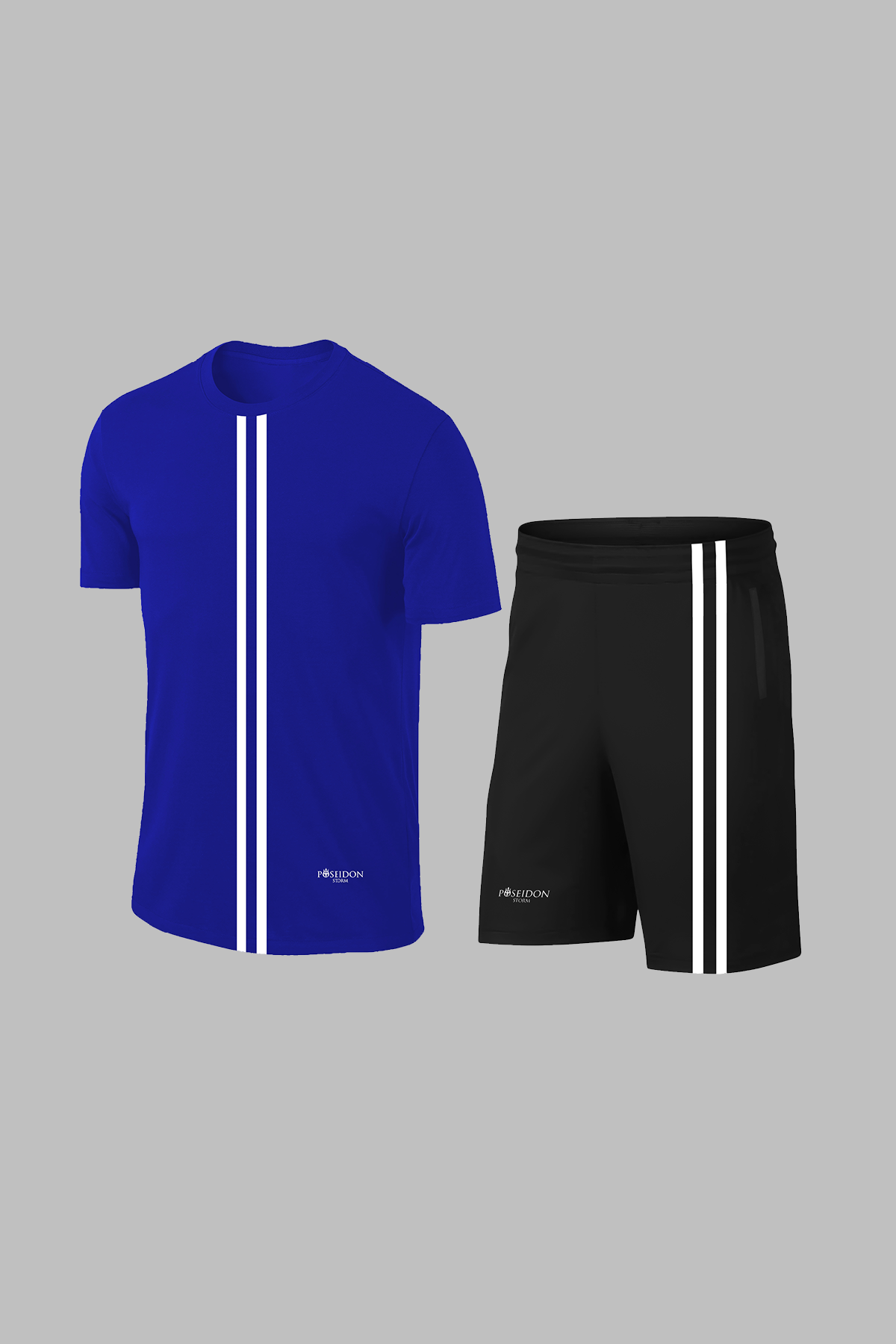 Erkek Mavi Dri-Fit Antrenman için Konforlu Cepli Kısa Kol Tişört Şort İkili Set (S-3XL)