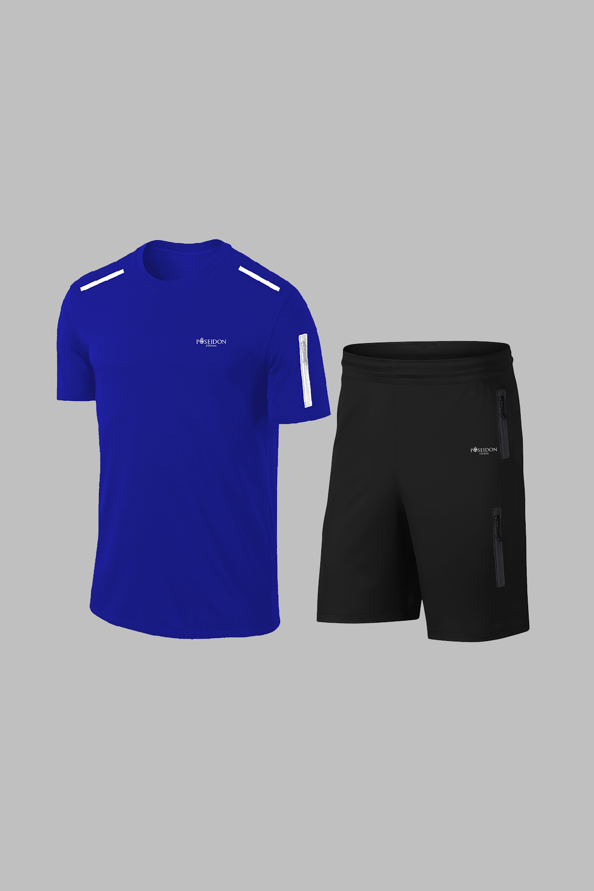 Erkek Mavi Dri-Fit Spor için Konforlu Bisiklet Yaka Tişört Şort Alt Üst Set (S-3XL)