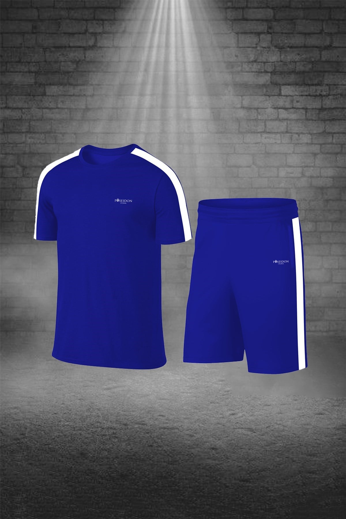 Erkek Mavi Dri-Fit Yürüyüş ve Koşu için Konforlu Cepli Sıfır Yaka Tişört Şort İkili Alt Üst Seti (S -3XL)