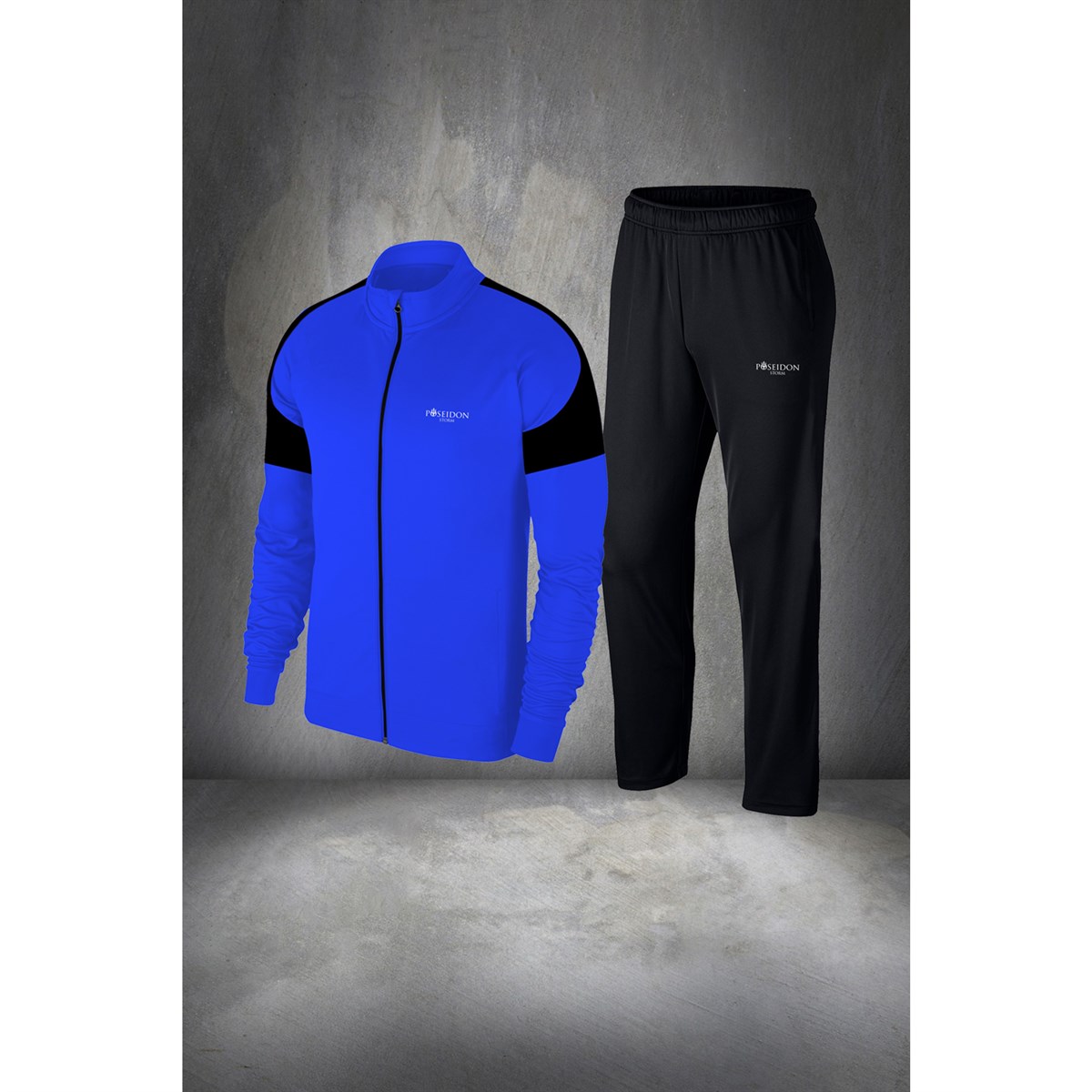 Erkek Mavi İnterlok Kumaş Şık Taşarım Kişiye Özel Eşofman Takımı S-3XL