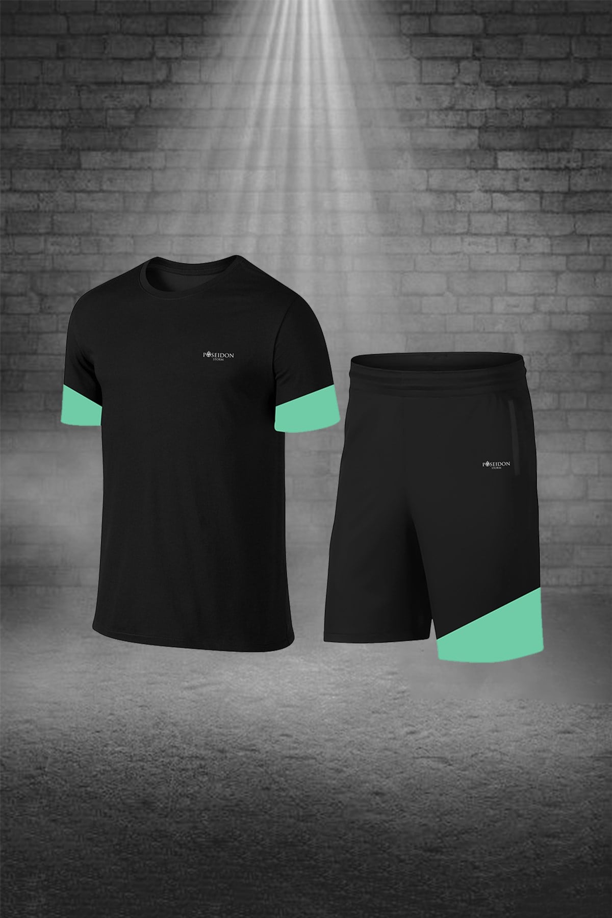 Erkek Mint Yeşili Günlük Sporcu Tişört ve Şort Takımı S-3XL - beyaz parçalı v - M5