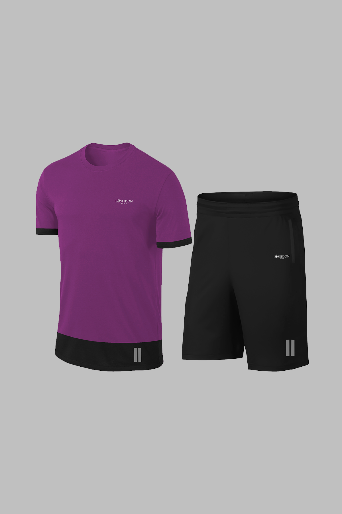Erkek Mor Dri-Fit Kumaş Antrenman ve Koşu için Konforlu Cepli Düz Tişört Şort Seti (S-3XL)