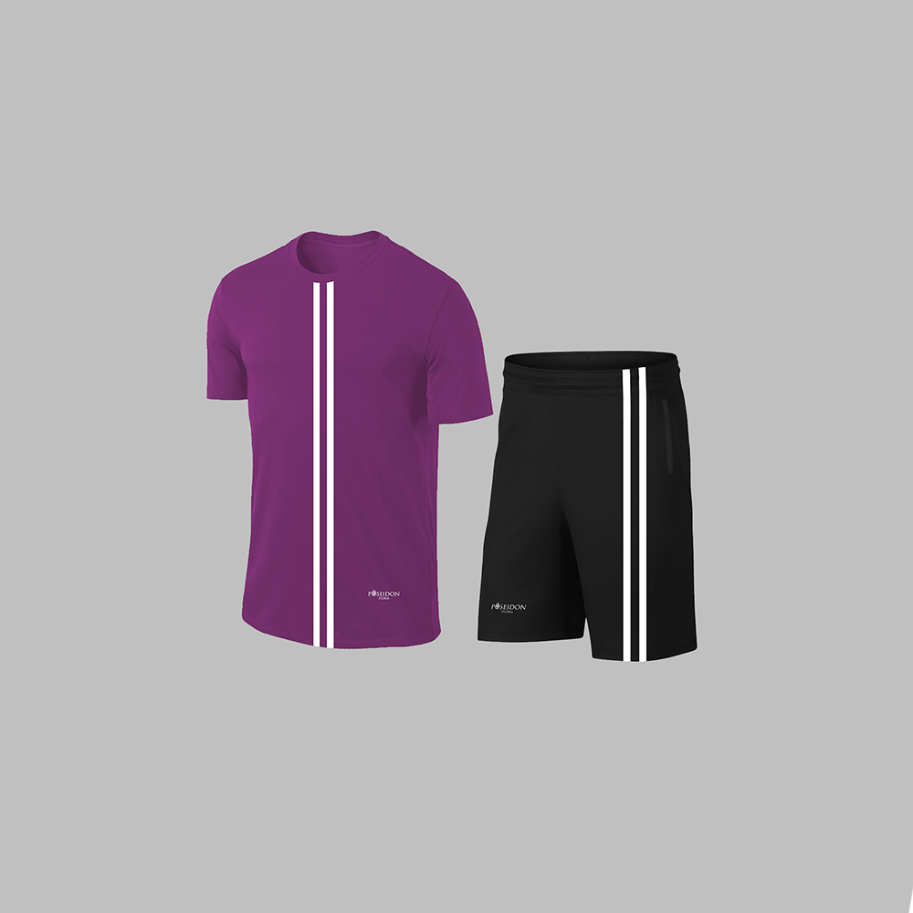 Erkek Mor Dri-Fit Kumaş Antrenman ve Koşu için Konforlu Cepli Düz Tişört Şort Seti S-3XL