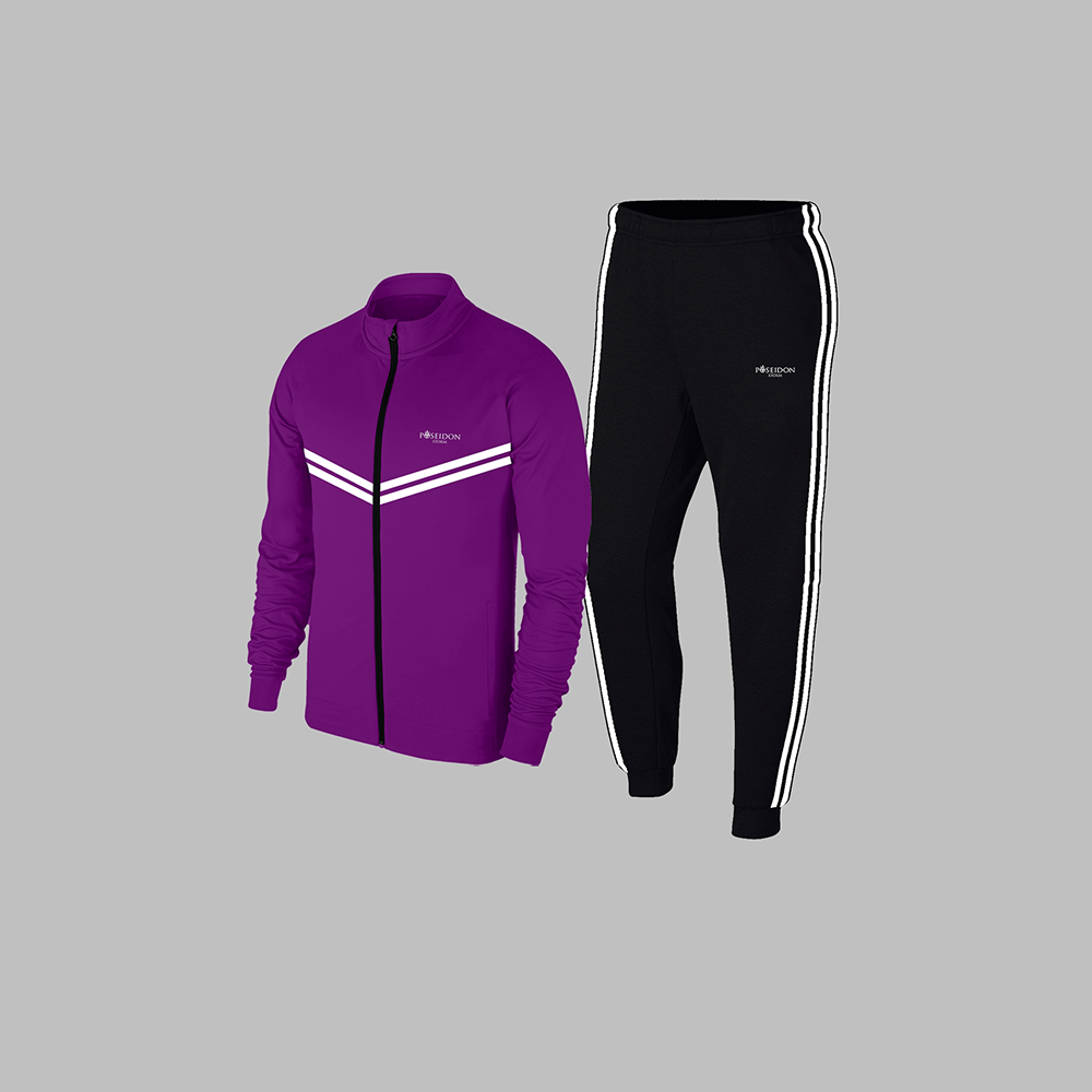 Erkek Mor Supra Penye Kumaş Rahat Fermuarlı Kapüşonlu Eşofman Alt Üst Set S-3XL