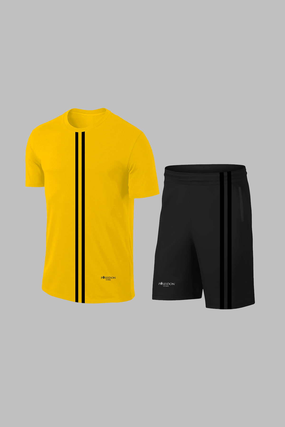 Erkek Sarı Dri-Fit Kumaş Düz Kısa Kol Konforlu Tişört Şort Alt Üst İkili Takım Seti (S-3XL)