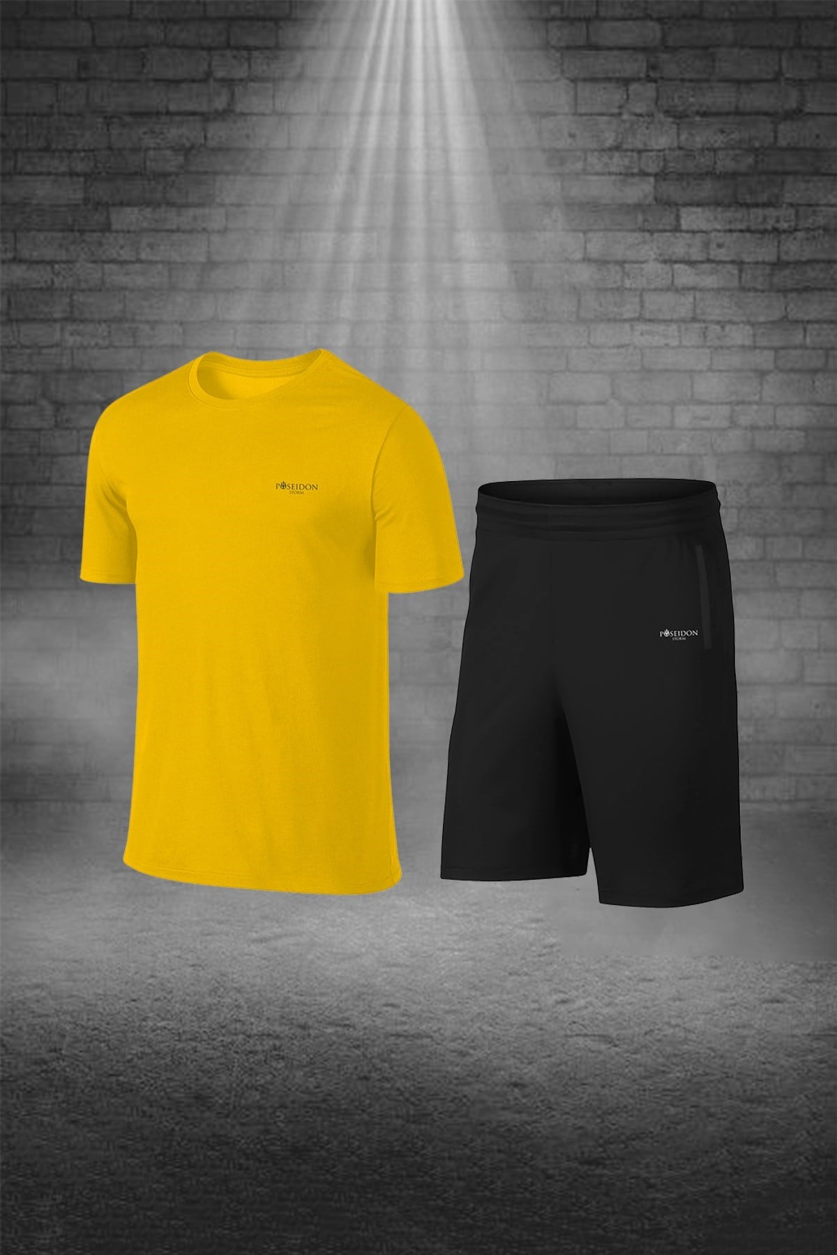 Erkek Sarı Dri-Fit Rahat Günlük Sporcu Konforlu Tişört Şort Koşu Seti (S -3XL)