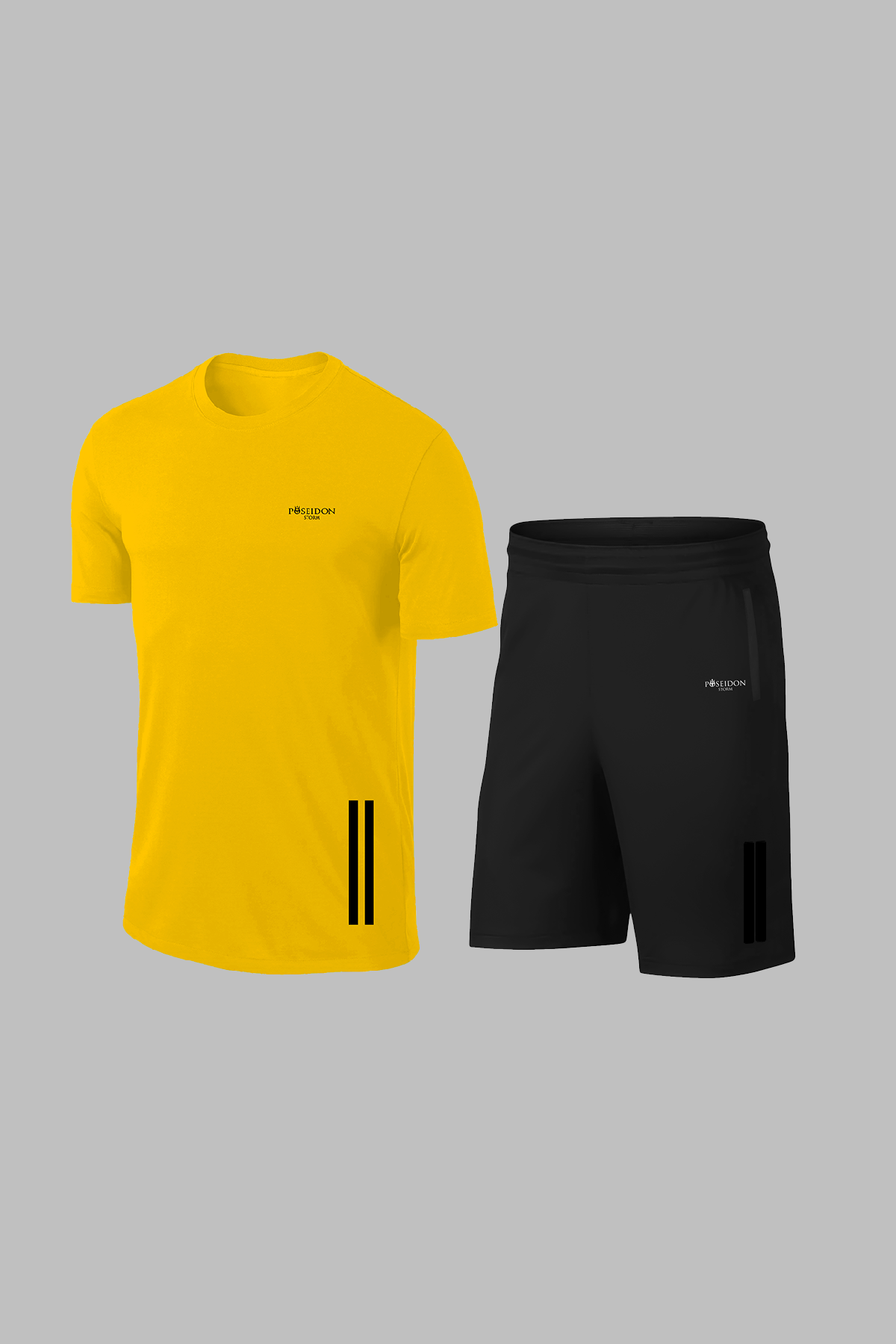 Erkek Sarı Dri-Fit Rahat Günlük Sporcu Konforlu Tişört Şort Koşu Seti (S-3XL)