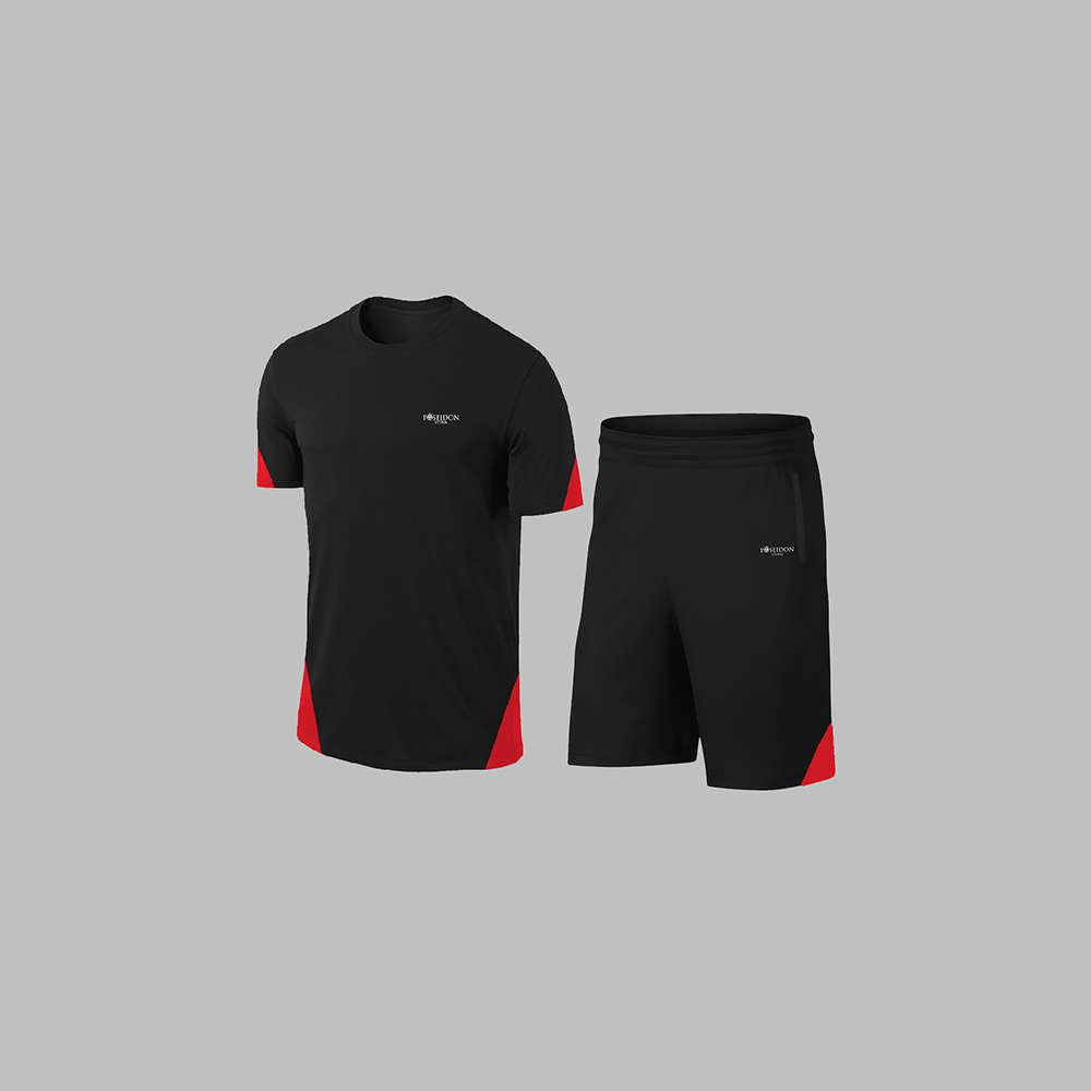 Erkek Siyah Dri-Fit Kumaş Baskısız Bisiklet Yaka Kısa Kol Konforlu Alt Üst Takım Şort Tişört Seti S-3XL