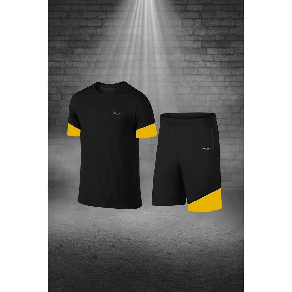 Erkek Siyah Dri-Fit Kumaş Baskısız Yuvarlak Yaka Kısa Kol Regular Tişört Şort Alt Üst İkili Takım S-3XL 