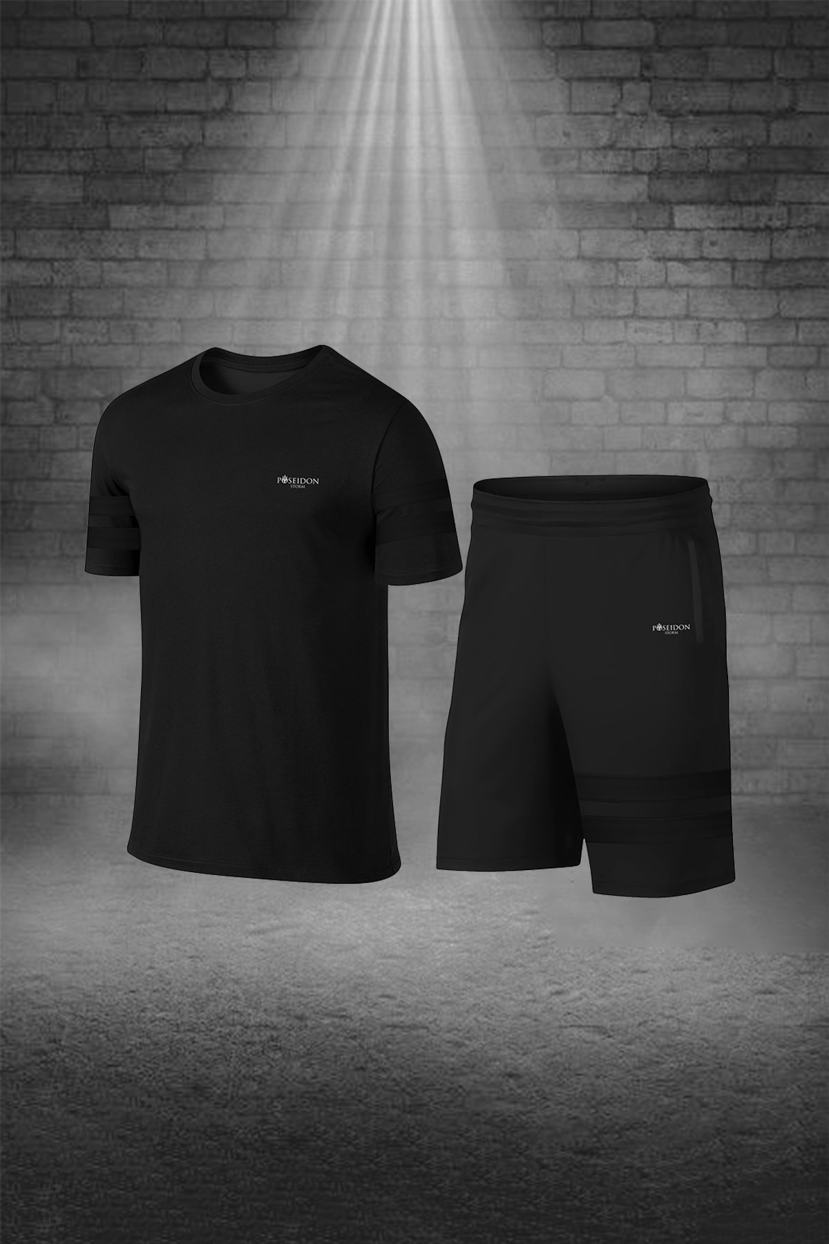Erkek Siyah Dri-Fit Kumaş Baskısız Yuvarlak Yaka Kısa Kol Tişört Şort Alt Üst Takım S-3XL