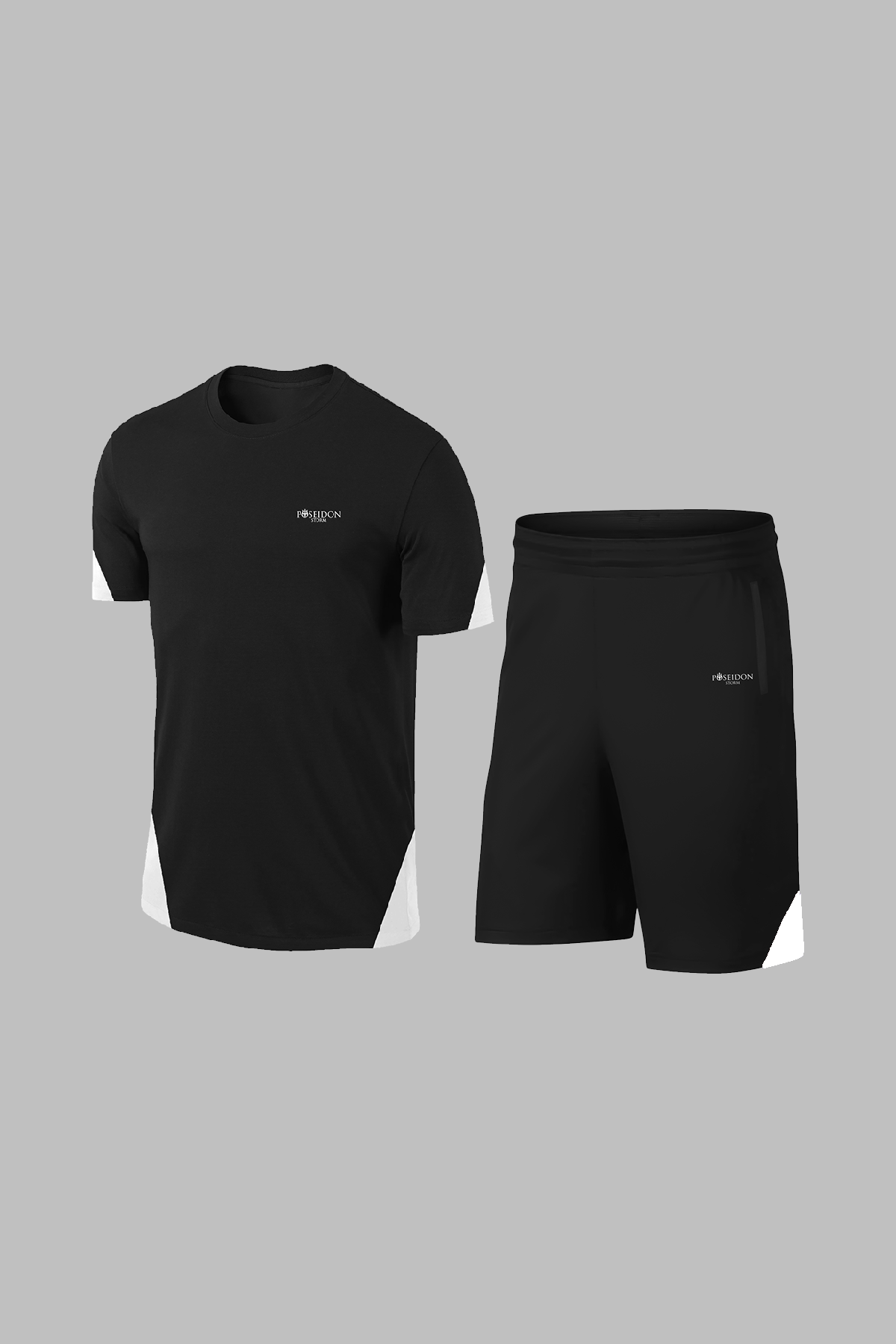 Erkek Siyah Dri-Fit Kumaş Düz Kısa Kol Konforlu Tişört Şort Alt Üst İkili Takım Seti (S-3XL)