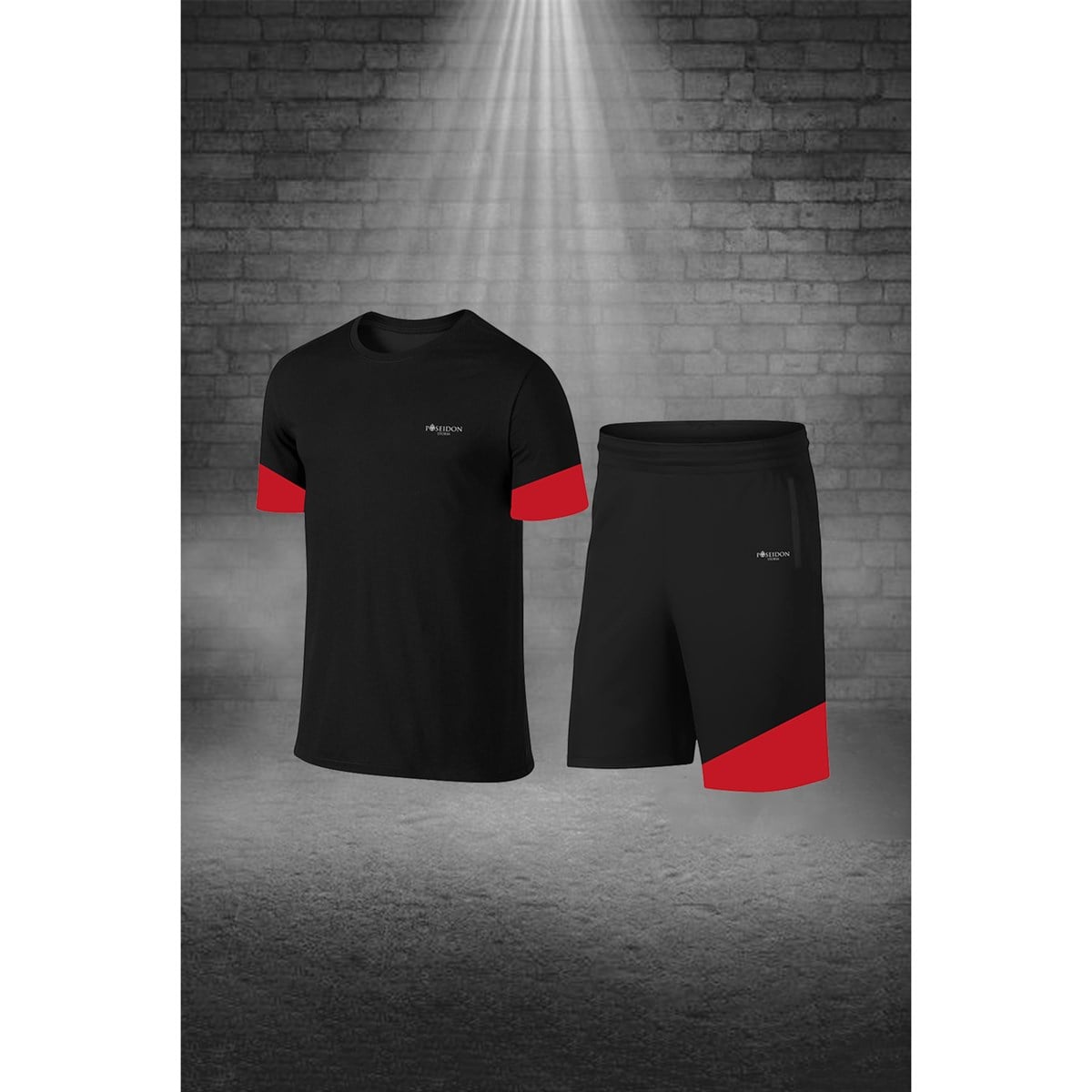 Erkek Siyah Dri-Fit Kumaş Fit Yuvarlak Yaka Kısa Kol Tişört Şort Alt Üst Spor Takım S-3XL
