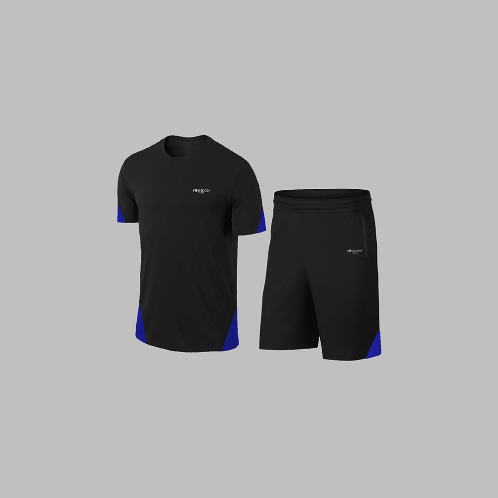 Erkek Siyah Dri-Fit Kumaş Yürüyüş ve Koşu için Konforlu Cepli Sıfır Yaka Tişört Şort İkili Alt Üst Seti S-3XL
