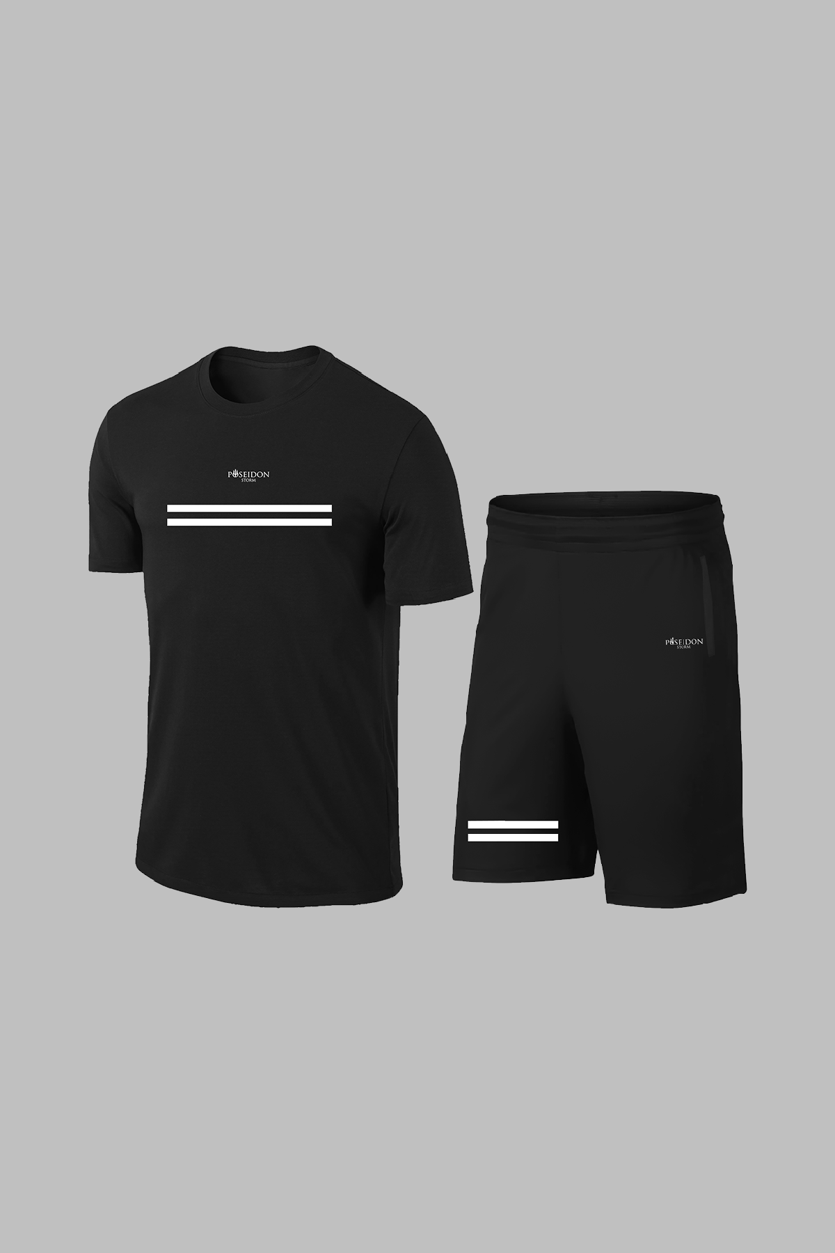 Erkek Siyah Fit Yuvarlak Yaka Cepli Şık Konforlu Tişört Şort Seti (S-3XL)