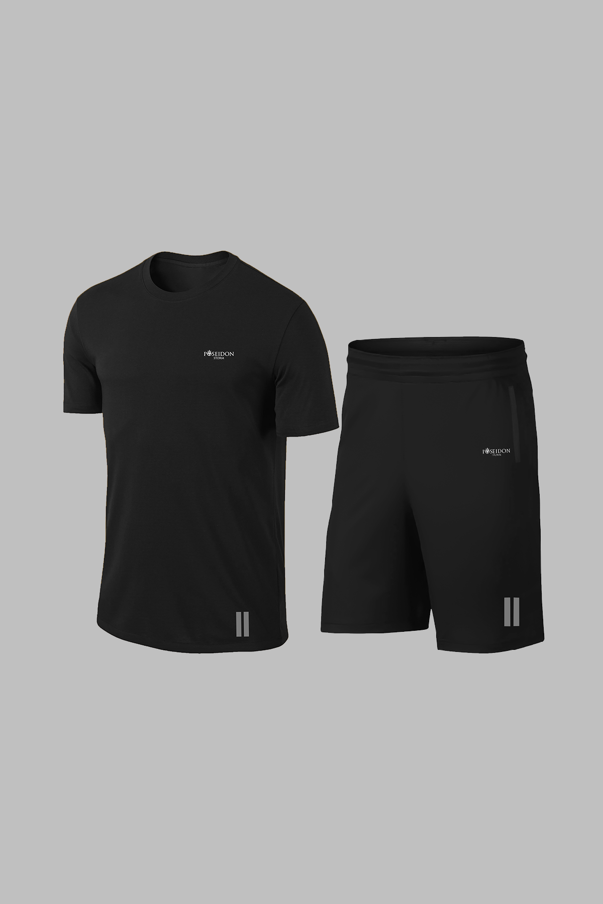 Erkek Siyah Dri-Fit Yuvarlak Yaka Cepli Günlük Yürüyüş Konforlu Tişört Şort
