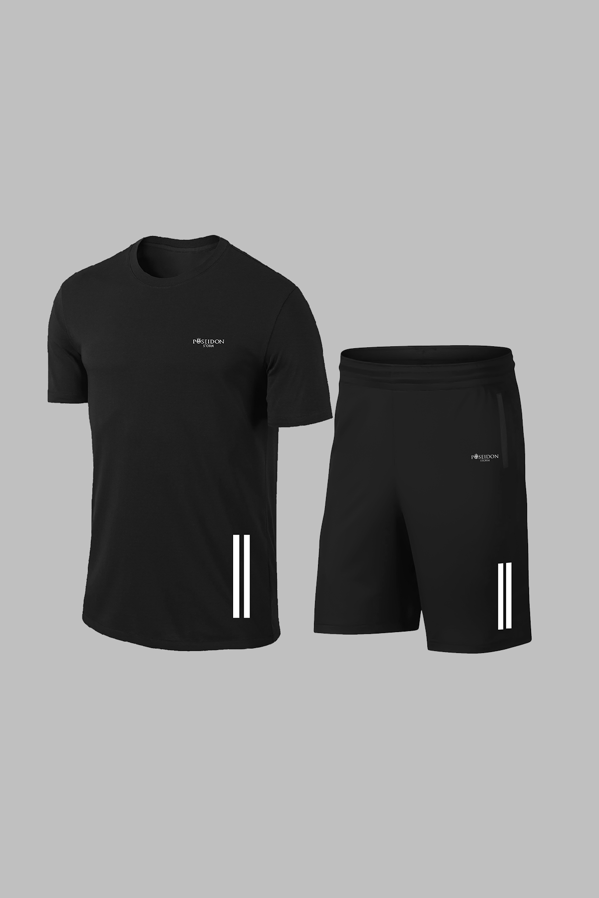 Erkek Siyah Dri-Fit Yuvarlak Yaka Günlük Yürüyüş Konforlu Tişört Şort Seti (S-3XL)